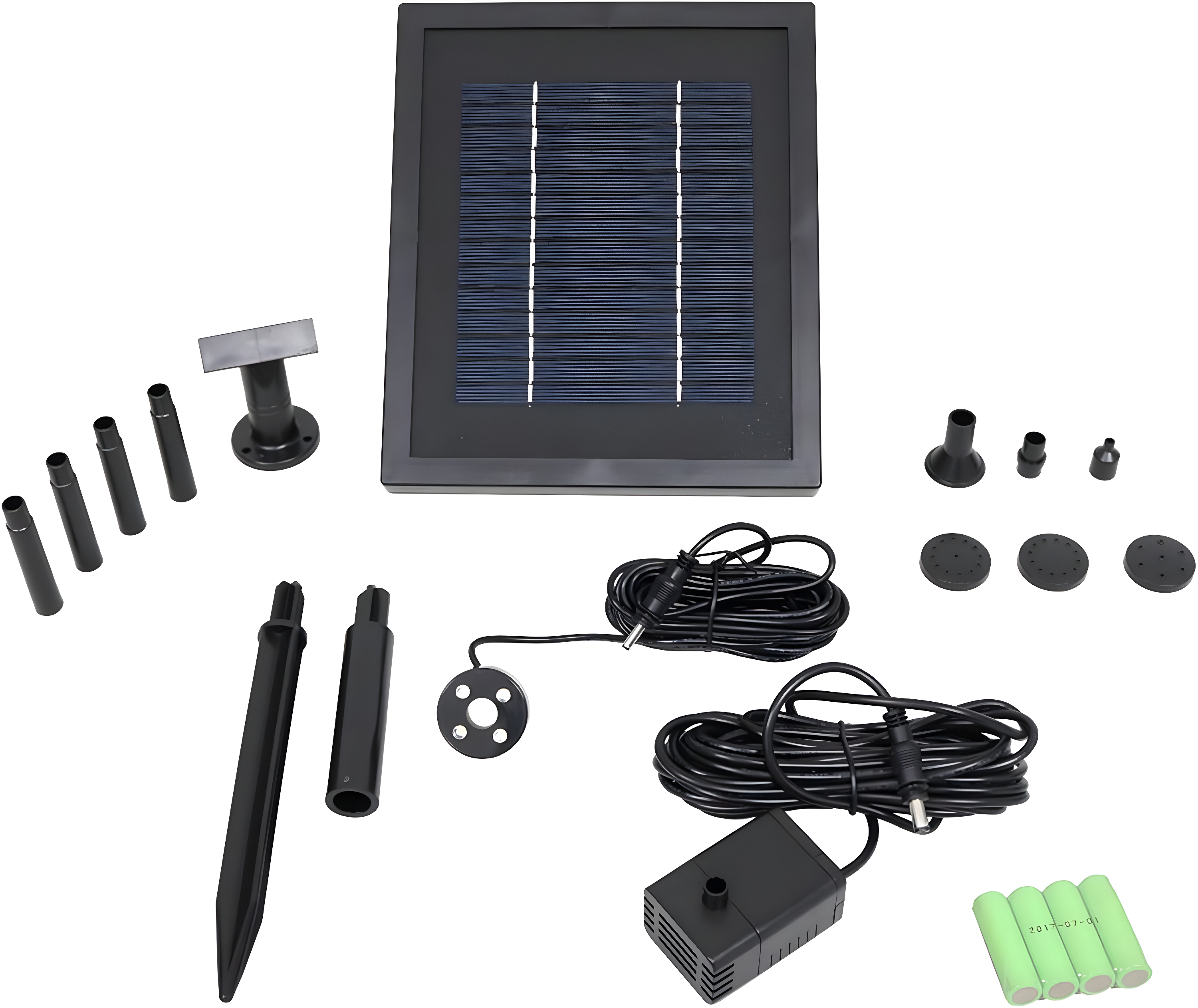 Sunnydaze Outdoor Solar Powered Water Pump and Panel Bird Bath Fountain Kit with Battery Pack and LED Lights - 65 GPH - 47"