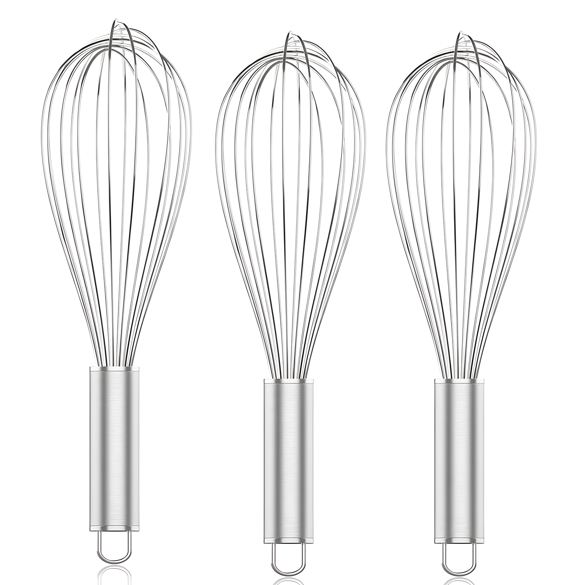 3Pcs 304 Stainless Steel Whisk Set, Professional Balloon Whisks for Kitchen Cooking, Perfect For Blending, Whisking, Baking, Beating, (8" +10"+ 12")