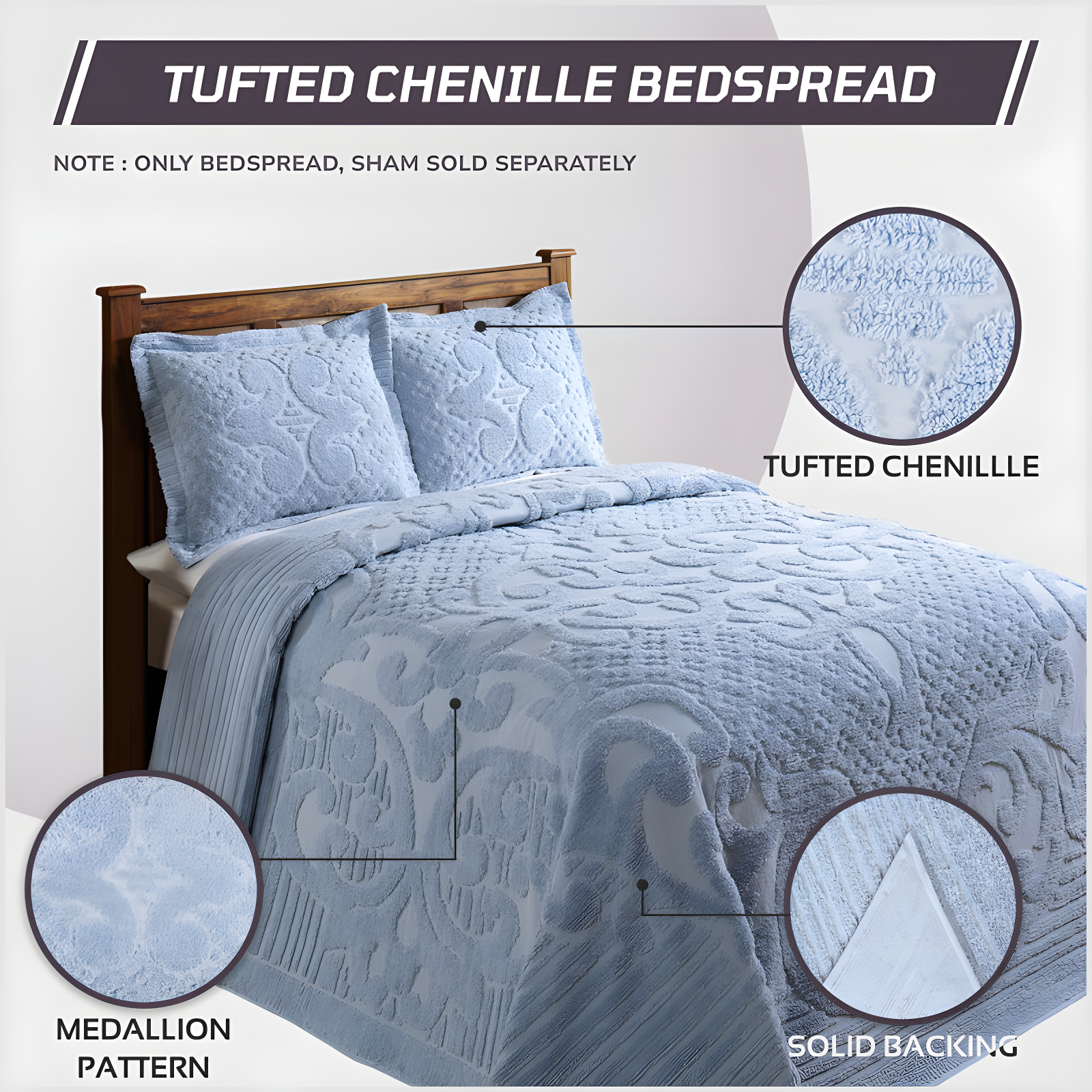 Better Trends Ashton 100% Cotton Chenille Bedspread with Medallion Pattern,  Soft & Breathable Coverlet, Luxurious Bedding for All Seasons, Machine Washable