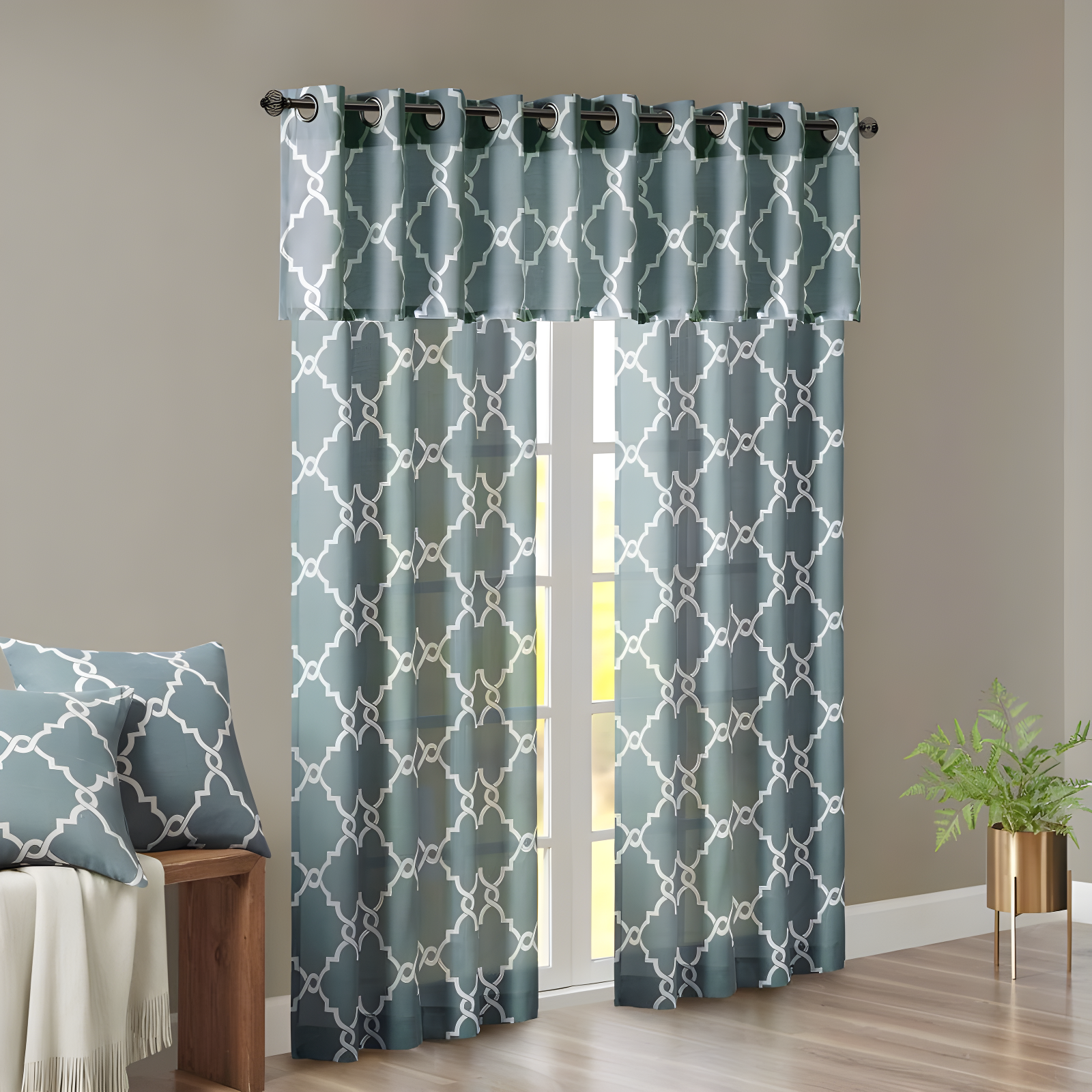 Madison Park Fretwork Print Grommet Top Single Window Curtain Panel