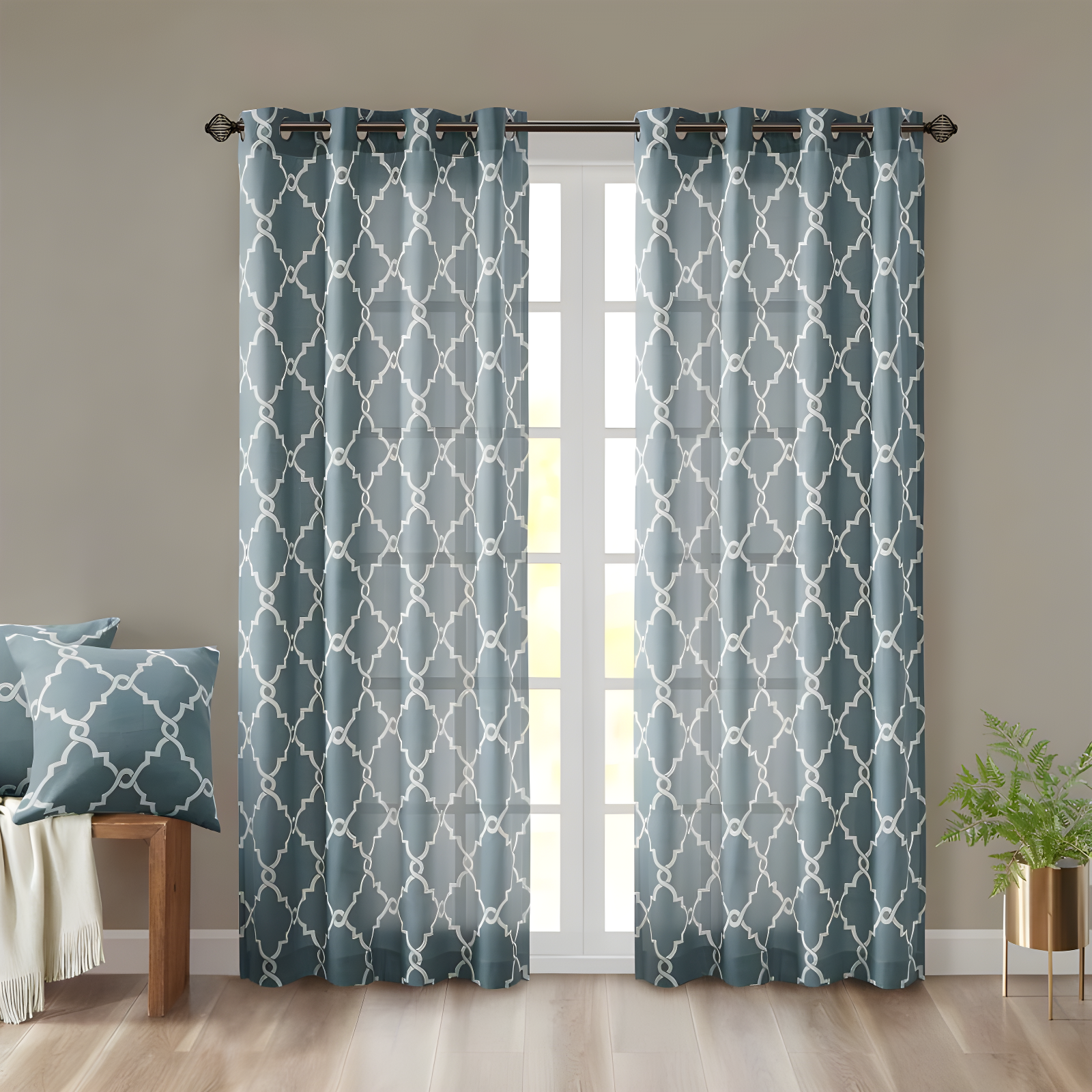 Madison Park Fretwork Print Grommet Top Single Window Curtain Panel