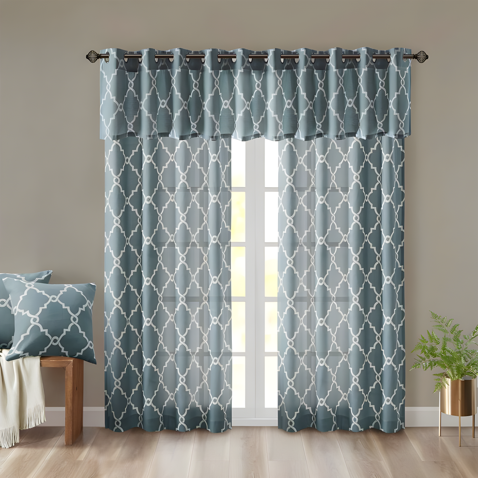 Madison Park Fretwork Print Grommet Top Single Window Curtain Panel