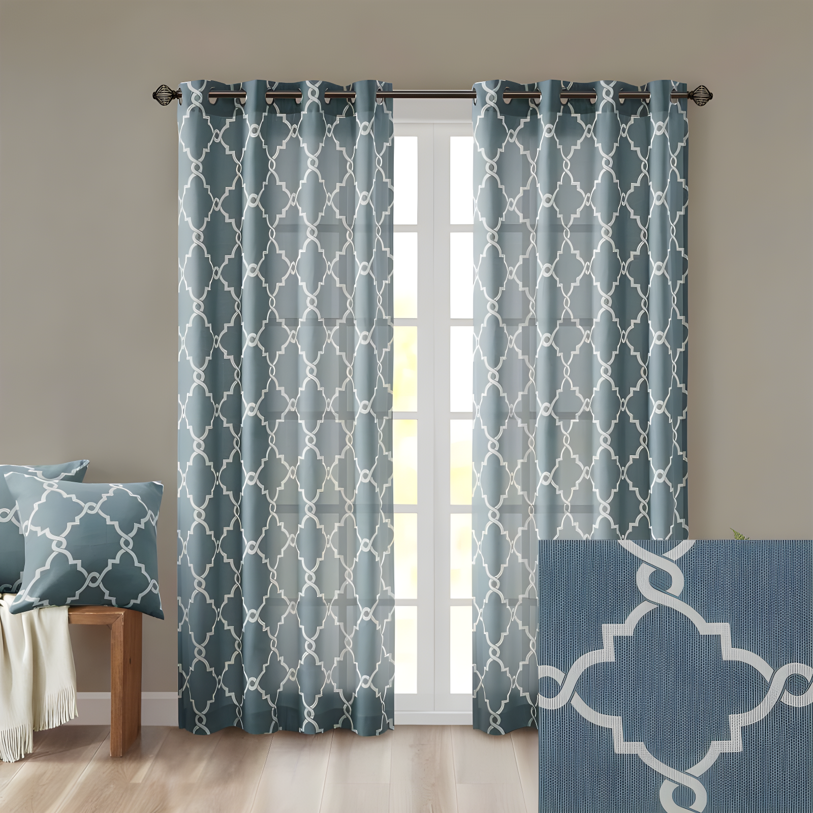 Madison Park Fretwork Print Grommet Top Single Window Curtain Panel