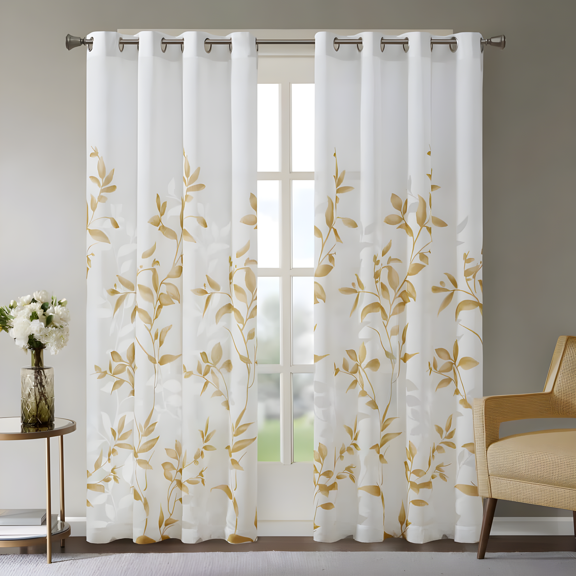 Madison Park Cecily Floral Printed Burnout Sheer Grommet Single Curtain Panel