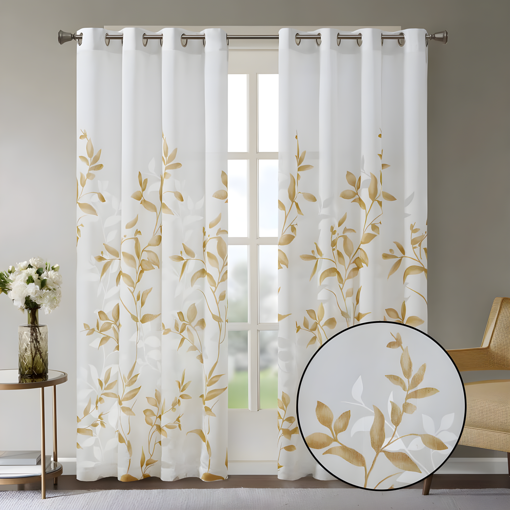 Madison Park Cecily Floral Printed Burnout Sheer Grommet Single Curtain Panel