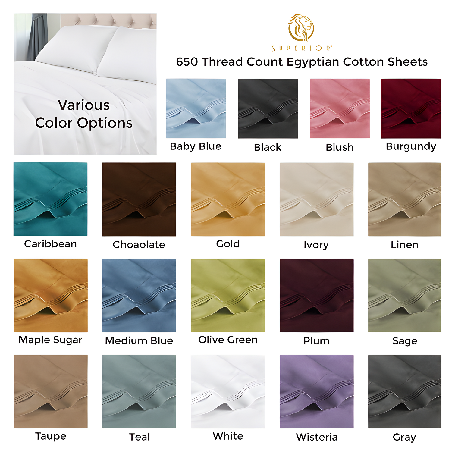 Egyptian Cotton Deep Pocket Solid 650 Thread Count Sheet Set