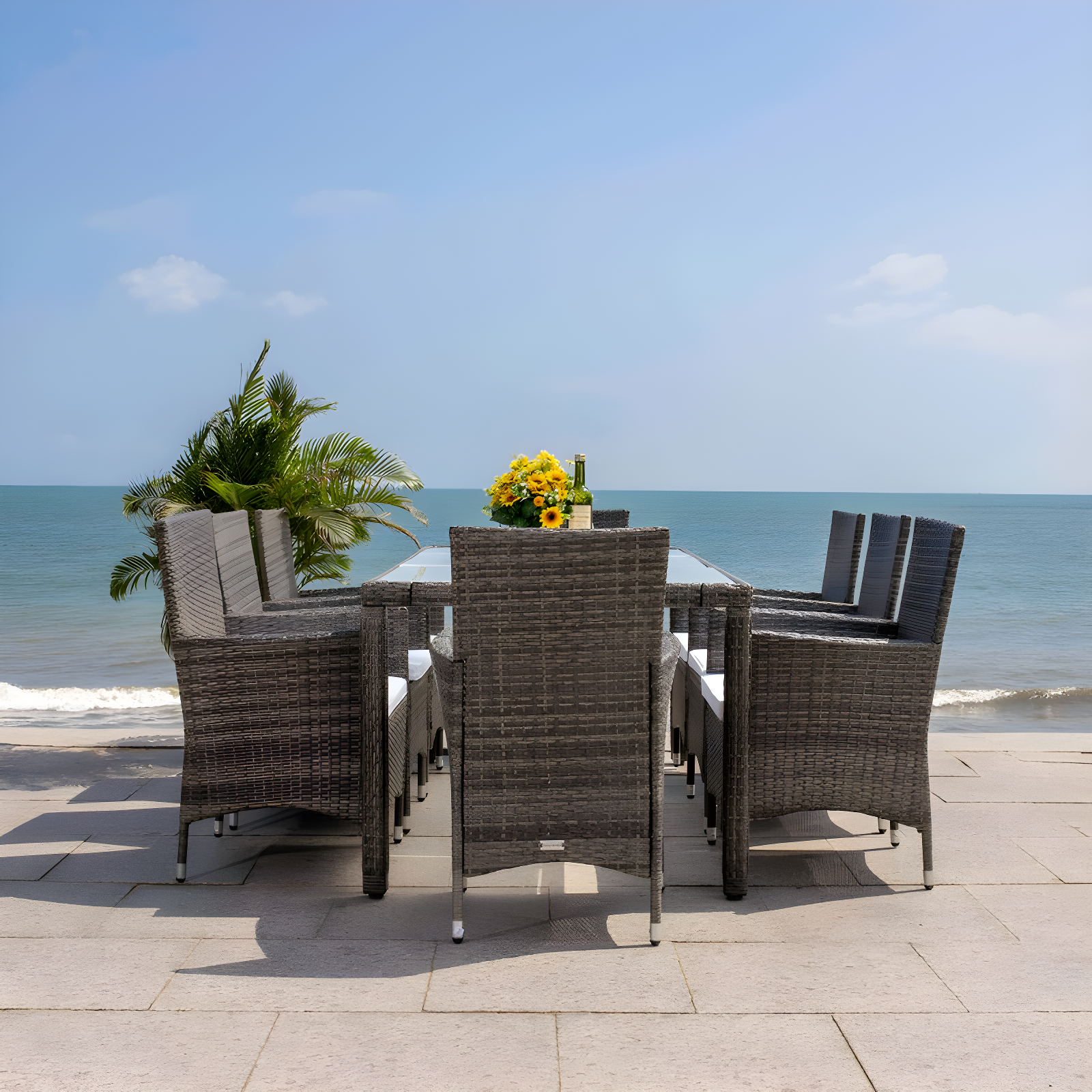 Safavieh Hailee 8 - Person Wicker Patio Dining Set with Rectangular Table , Cushions Included