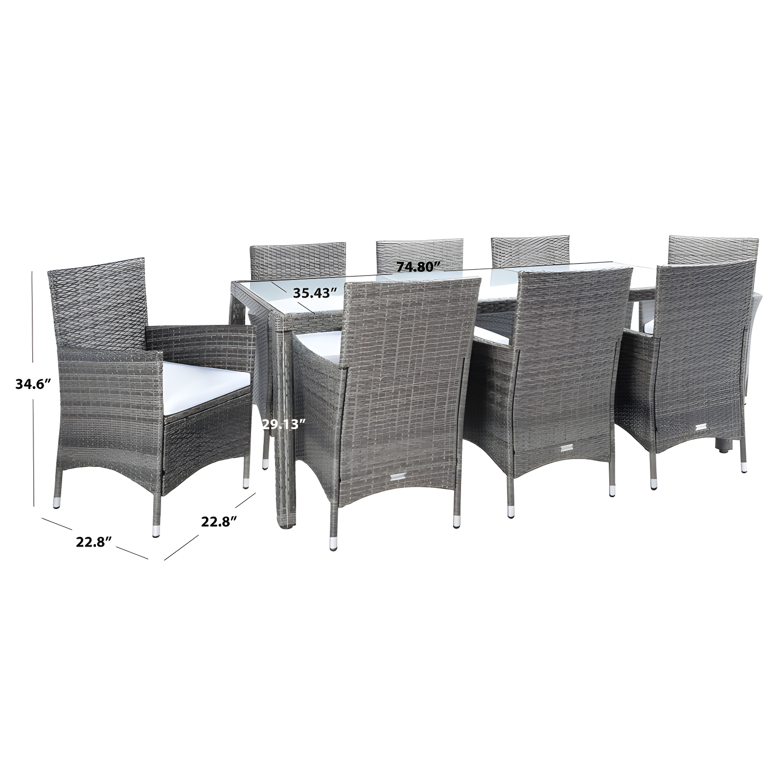 Safavieh Hailee 8 - Person Wicker Patio Dining Set with Rectangular Table , Cushions Included