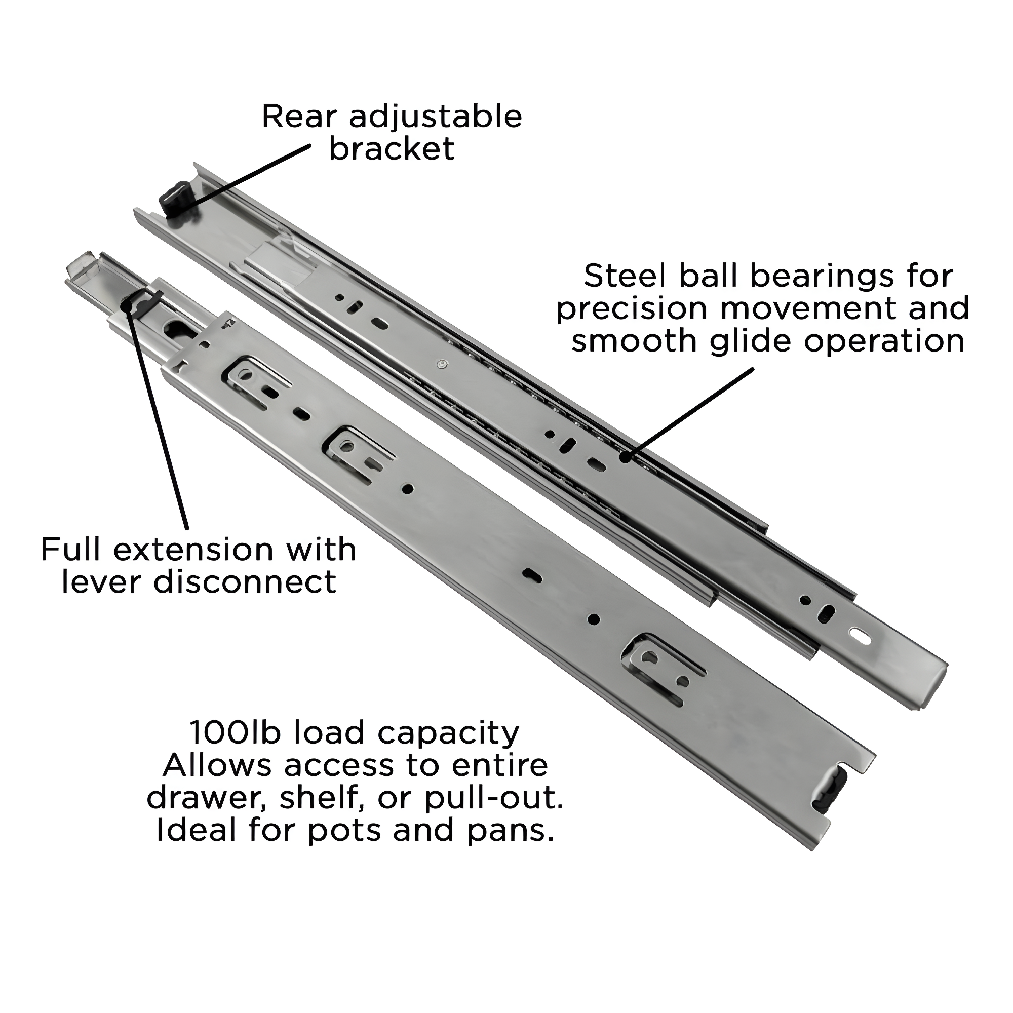 Drawer Slide Side Mount Full Extension Cadmium Finish