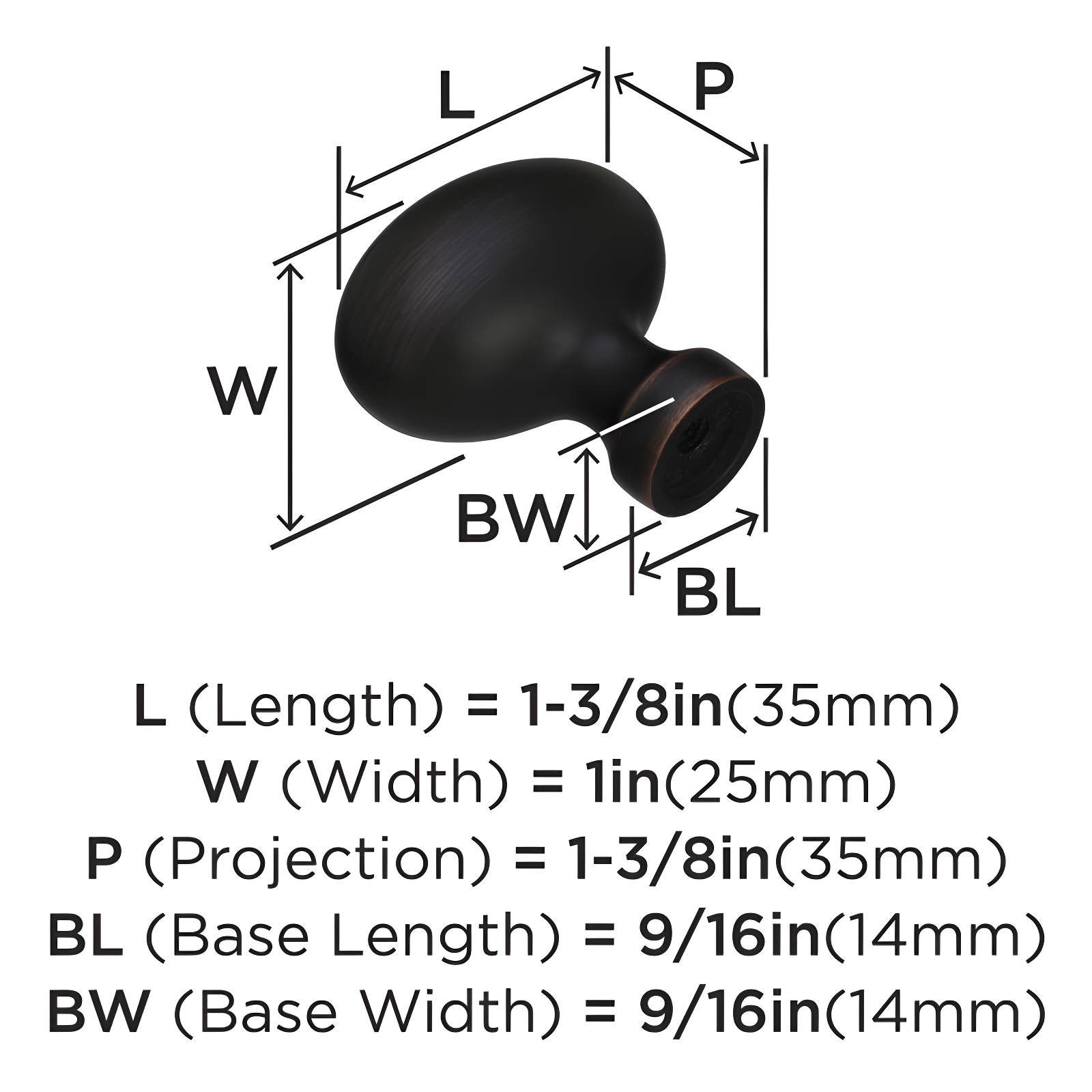 1 3/8" Length Oval Knob Multipack