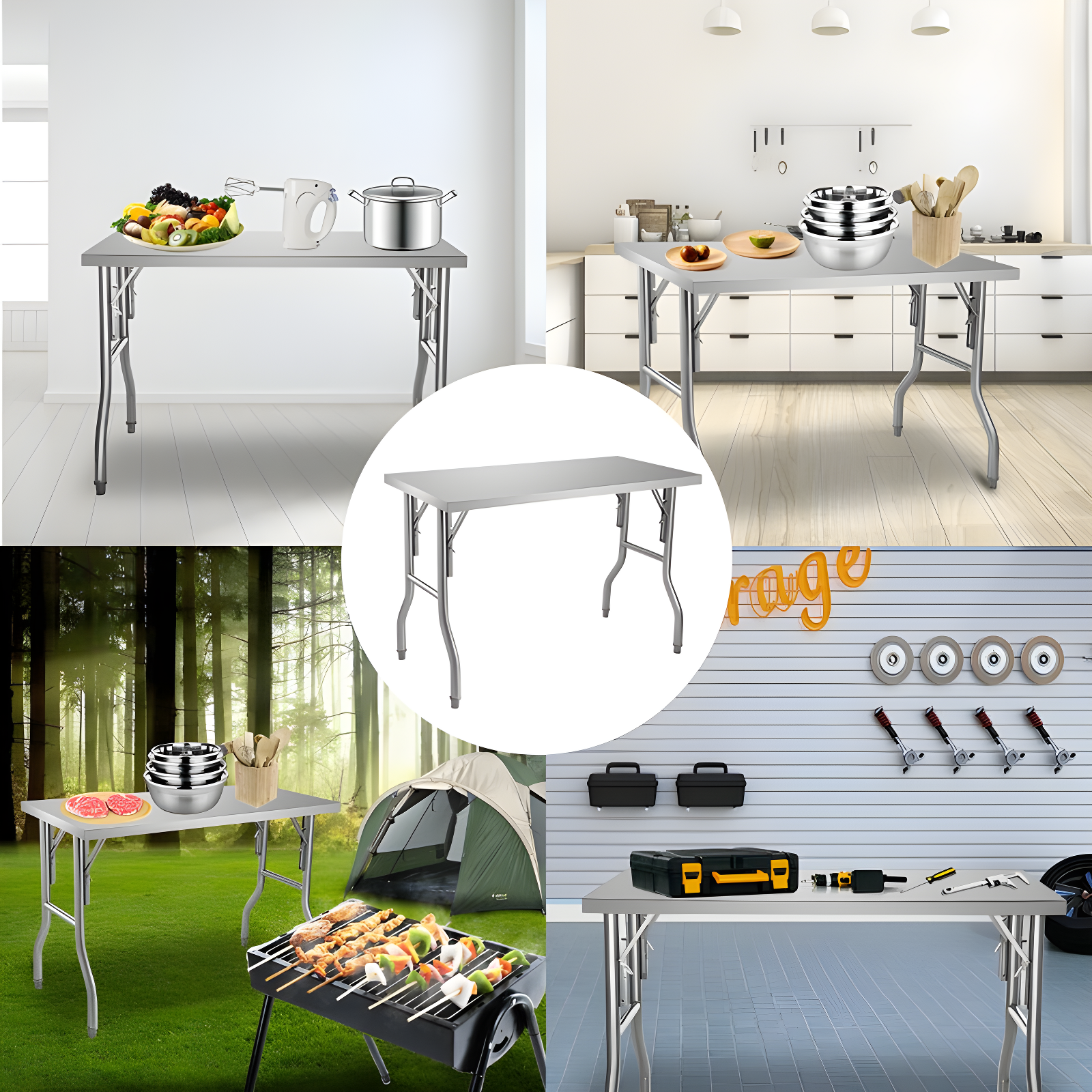 VEVOR VEVOR Stainless Steel 48'' L x 24'' W x 33.5'' H Adjustable Work Table