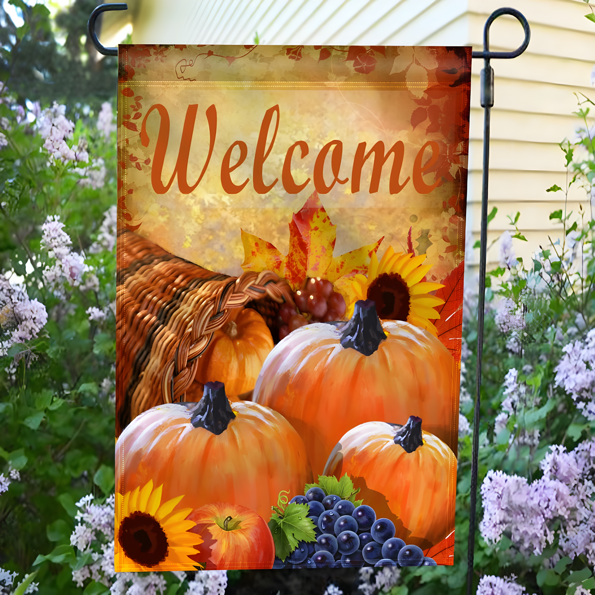 ANLEY Pumpkin in Cornucopia 2-Sided Autumn Welcome Garden Flag Polyester 18 x 13 in. Garden Flag