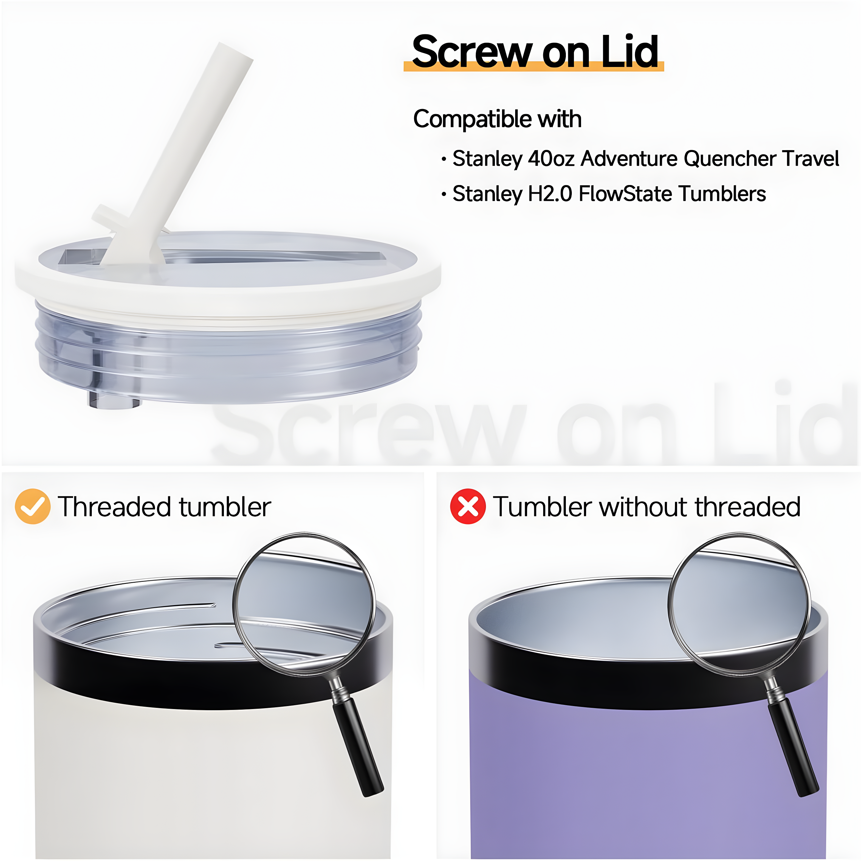 ANTAND 2 Pack 40 Oz Tumbler Flip Straw Lid Replacement Fit For Stanley Quencher, Leak Proof For Stanley Lid Replacement Spill Proof Reusable Tumbler Cover Compatible With 40oz Stanley Cup (Set of 2)