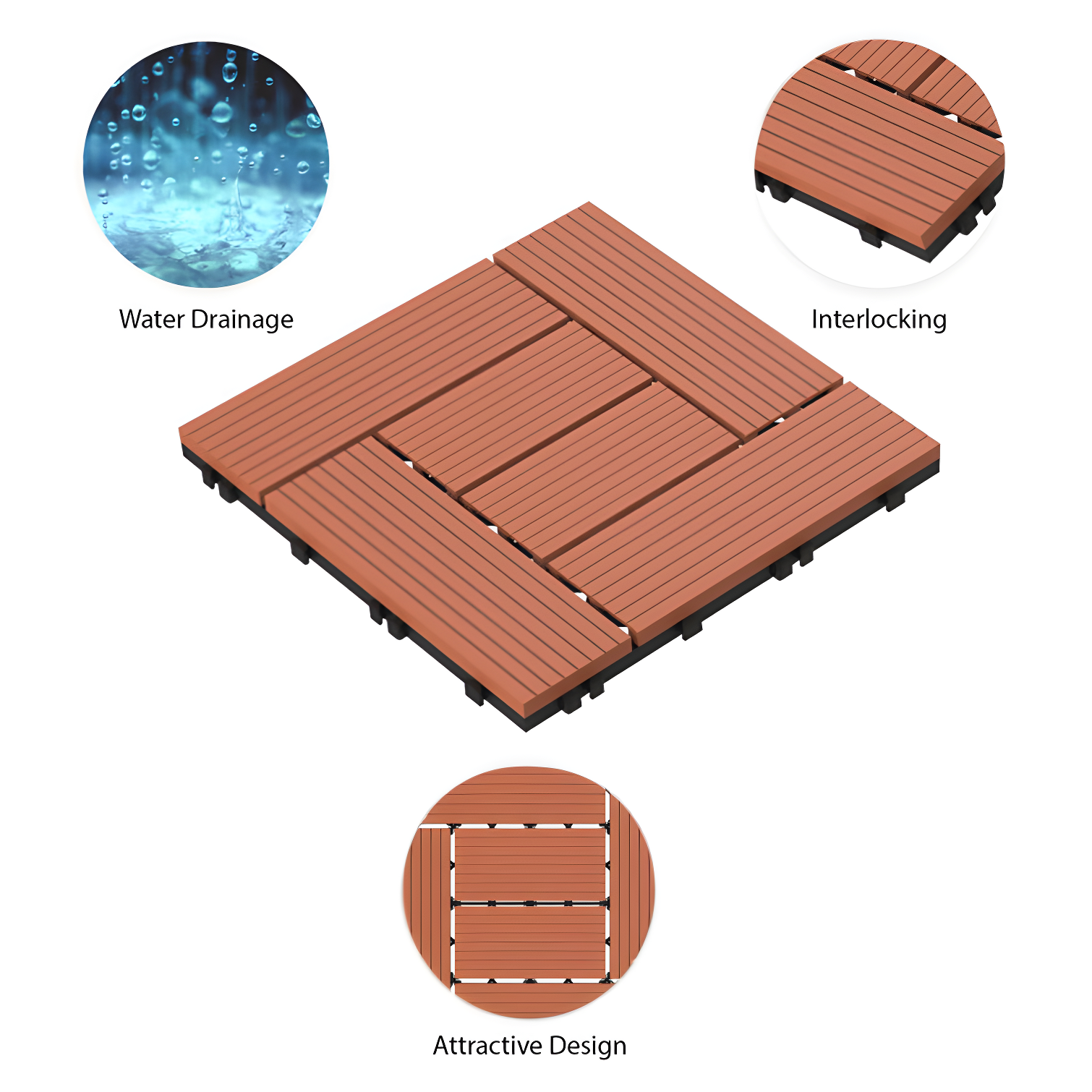 Pure Garden Deck Tiles - 24-Pack Wood Plastic Composite Interlocking Patio Tiles - Outdoor Flooring for Balcony, Porch, and Garage by Pure Garden (Set of 24)