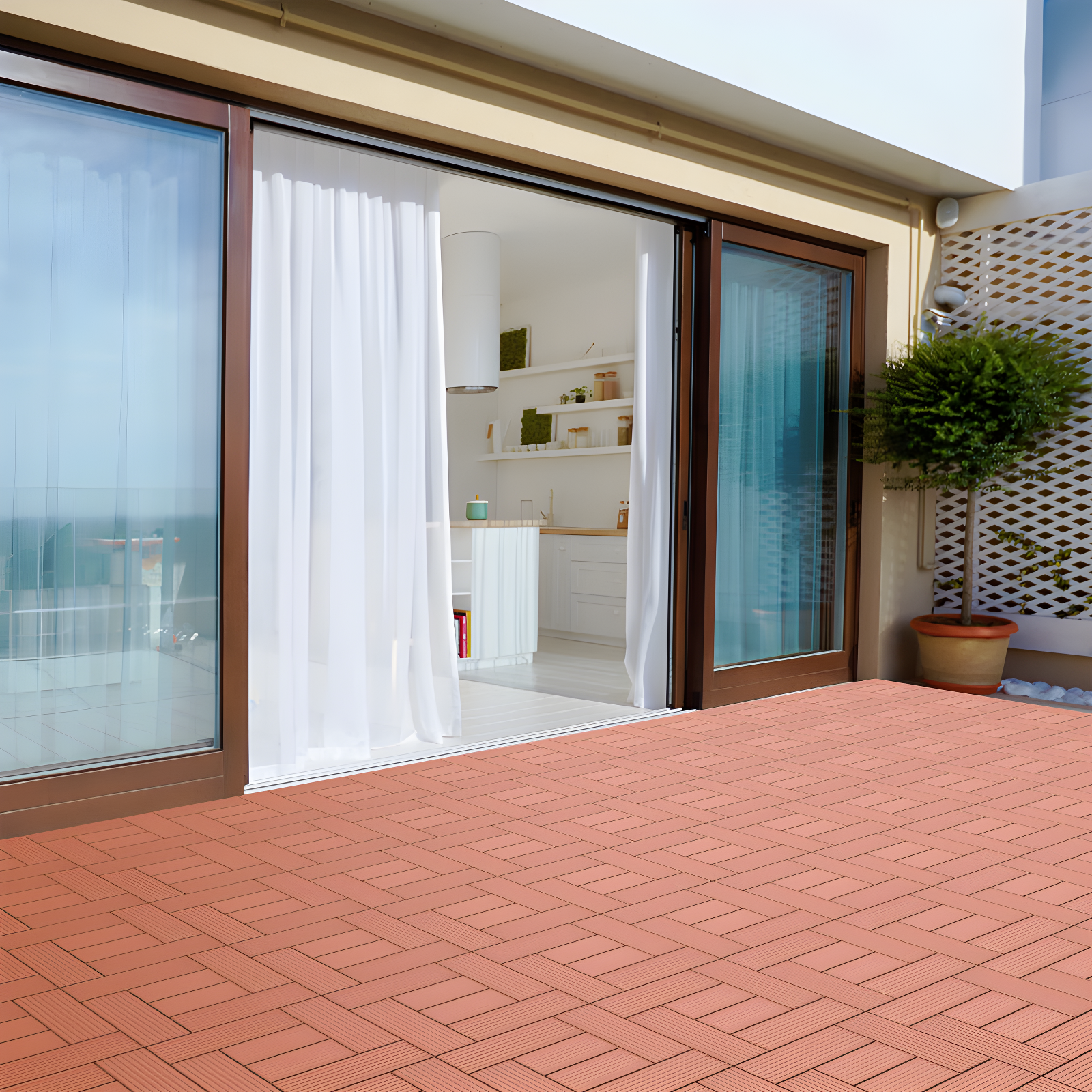 Pure Garden Deck Tiles - 24-Pack Wood Plastic Composite Interlocking Patio Tiles - Outdoor Flooring for Balcony, Porch, and Garage by Pure Garden (Set of 24)