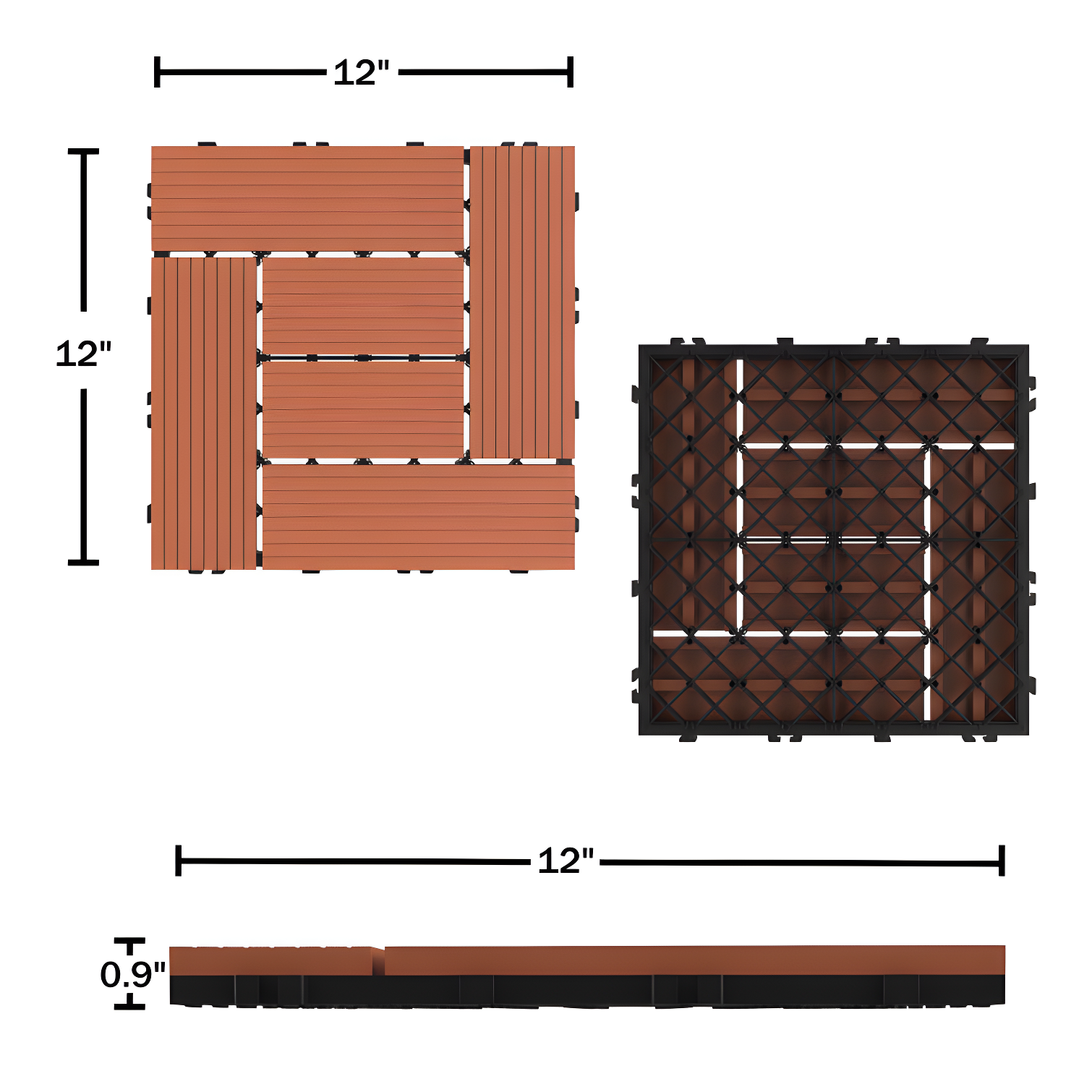 Pure Garden Deck Tiles - 24-Pack Wood Plastic Composite Interlocking Patio Tiles - Outdoor Flooring for Balcony, Porch, and Garage by Pure Garden (Set of 24)