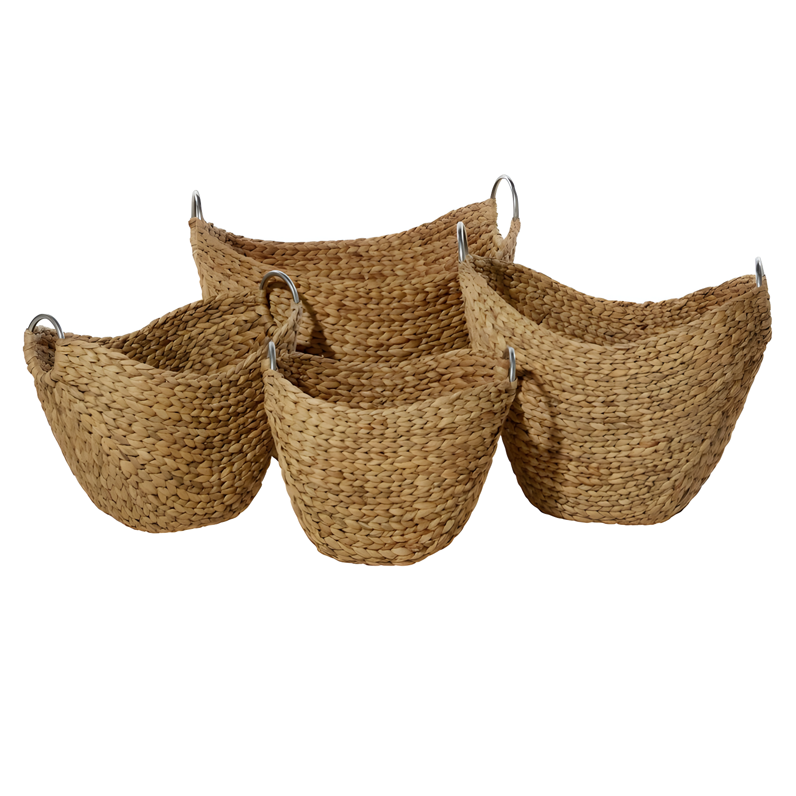 Highland Dunes 4 Piece Brown Seagrass Handmade Woven Storage Basket with Metal Handles Set