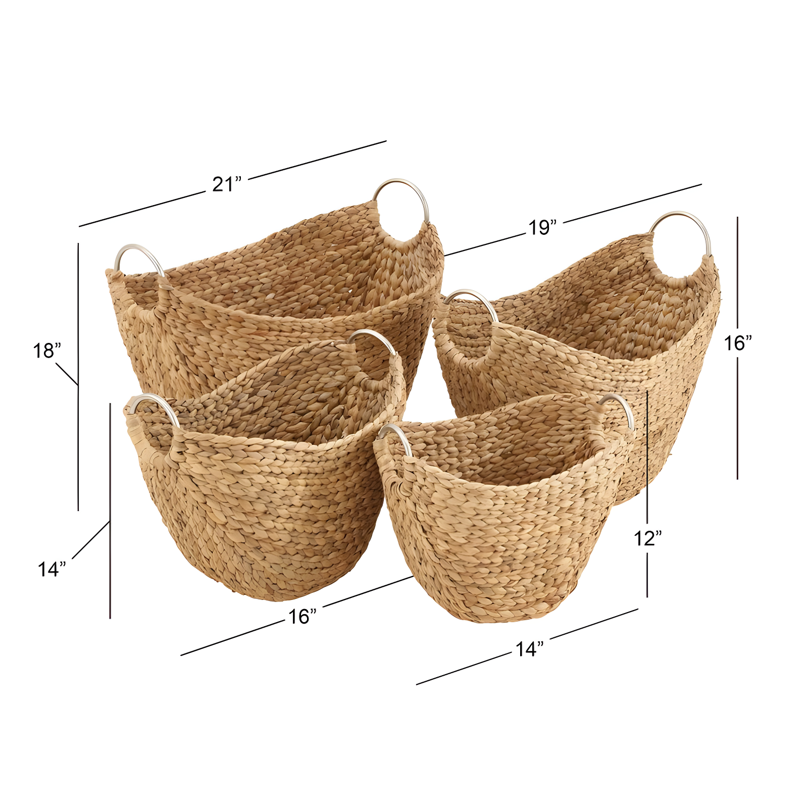 Highland Dunes 4 Piece Brown Seagrass Handmade Woven Storage Basket with Metal Handles Set