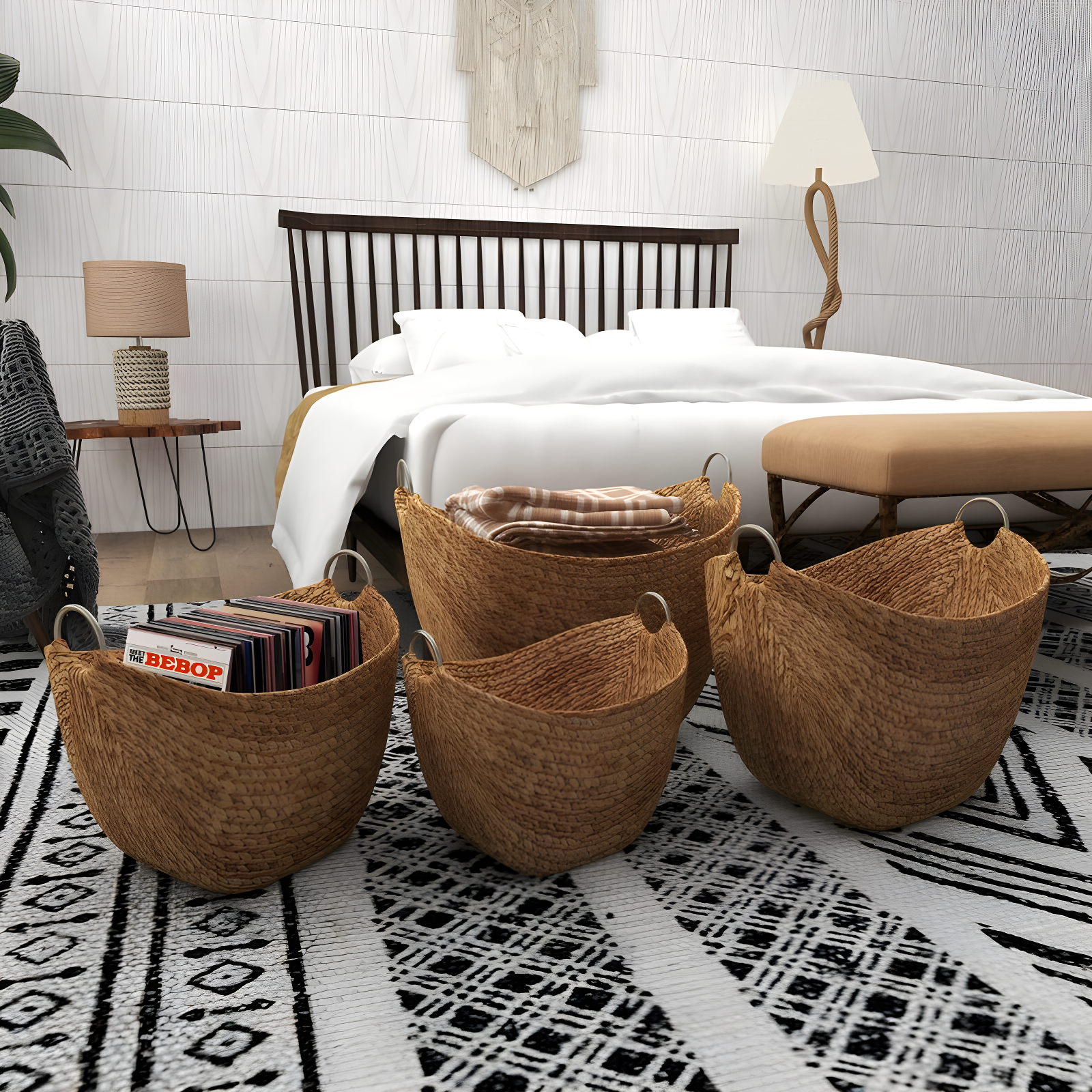 Highland Dunes 4 Piece Brown Seagrass Handmade Woven Storage Basket with Metal Handles Set