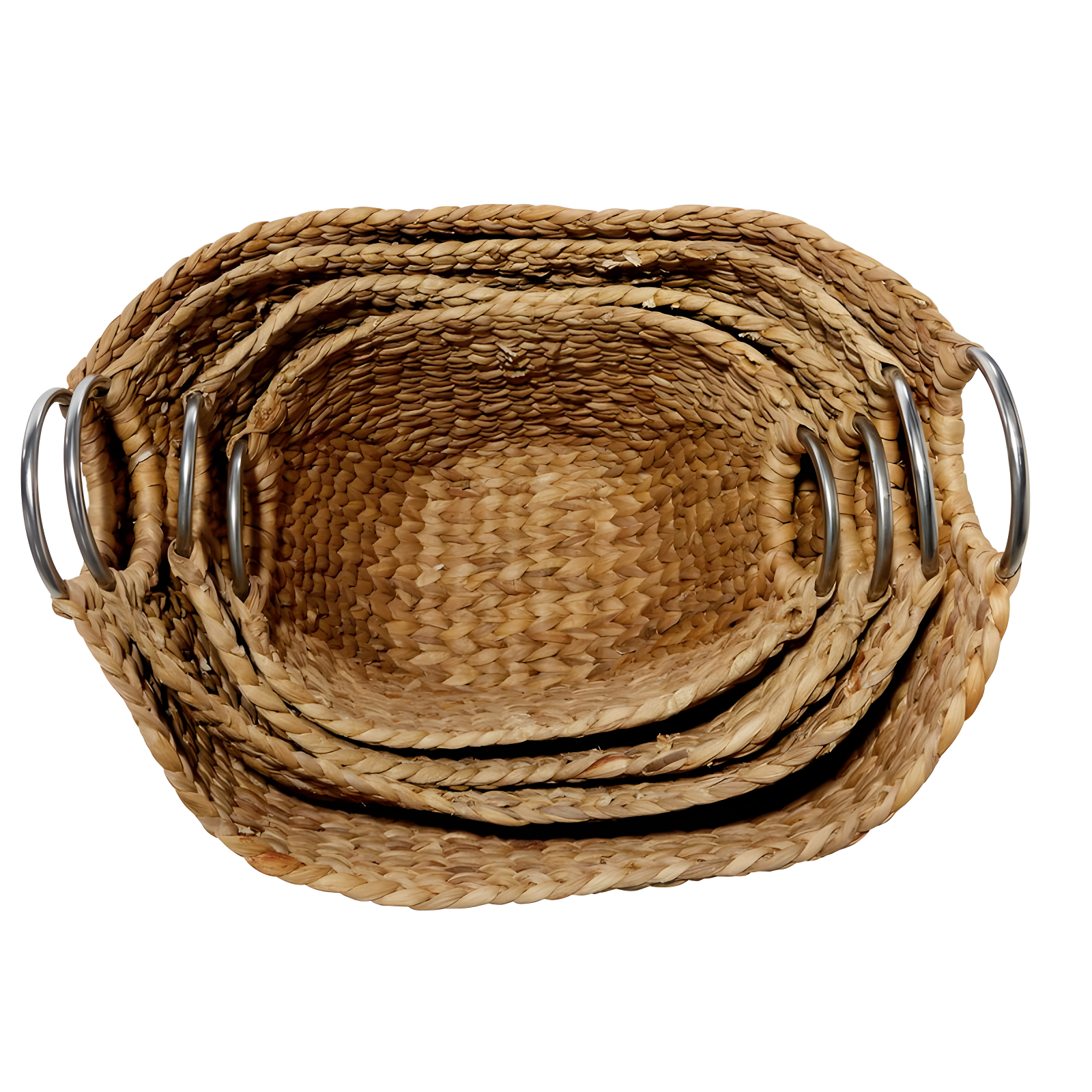 Highland Dunes 4 Piece Brown Seagrass Handmade Woven Storage Basket with Metal Handles Set