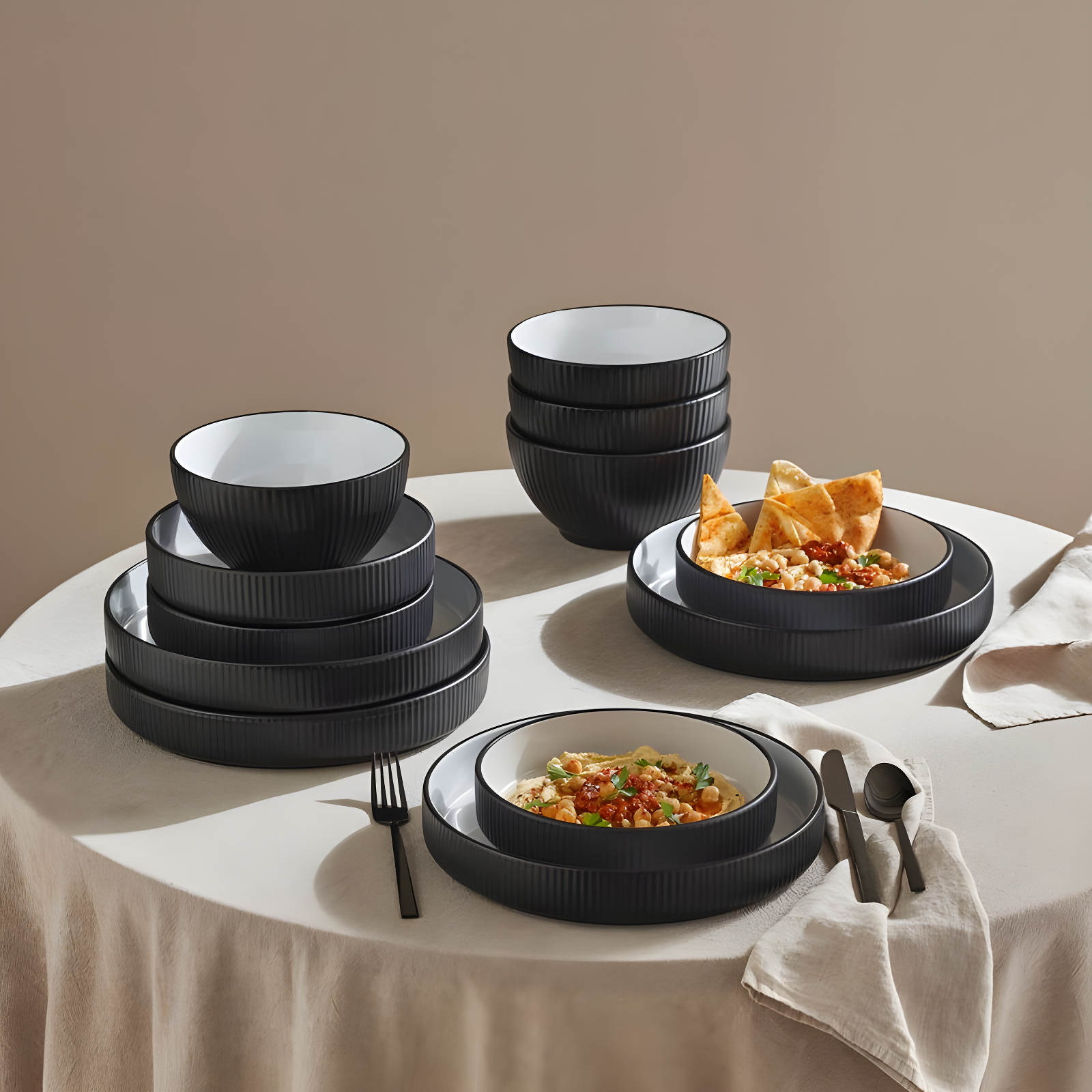 Christian Siriano Christian Siriano Larosso 12-Piece Dinnerware Set with Dinner Bowls and Pasta Bowls, Stoneware