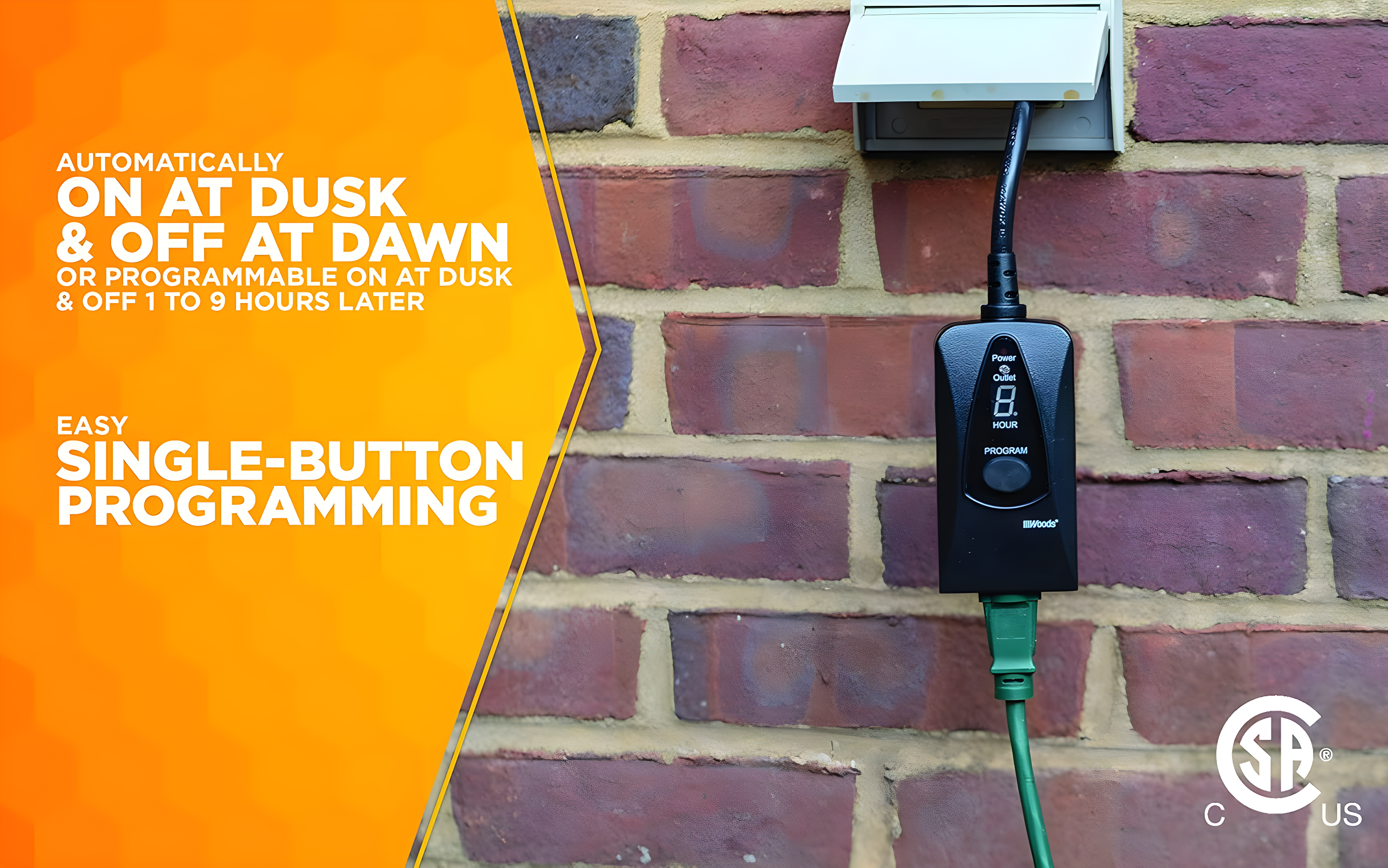 Woods 50013WD 24-Hour Dusk to Dawn Lighting Timer with Photocell and Digital Display