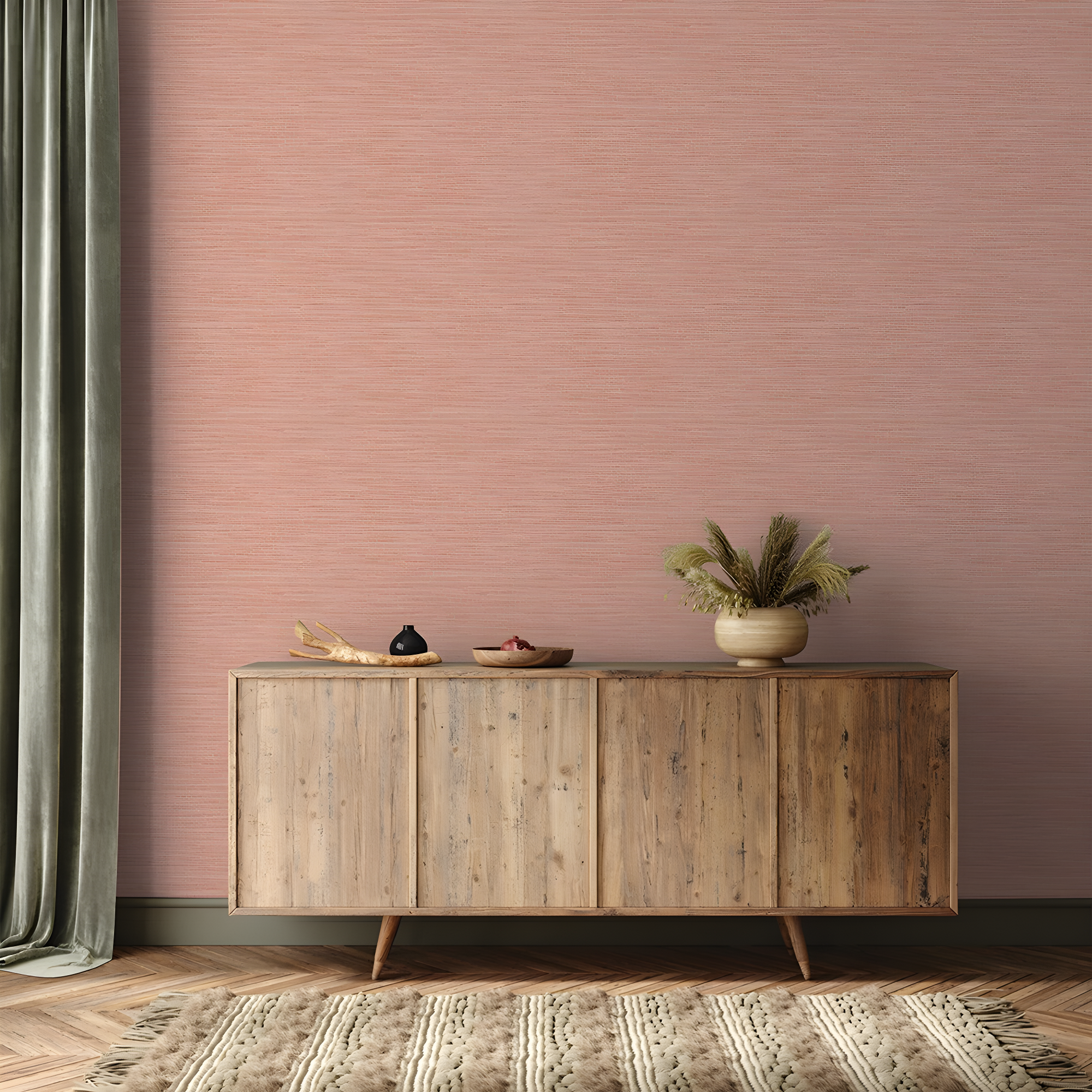 Tempaper & Co.® Fauz Horizontal Grasscloth Removable Peel and Stick Wallpaper, Textured Salmon, 28 sq. ft.: Vinyl, Prepasted