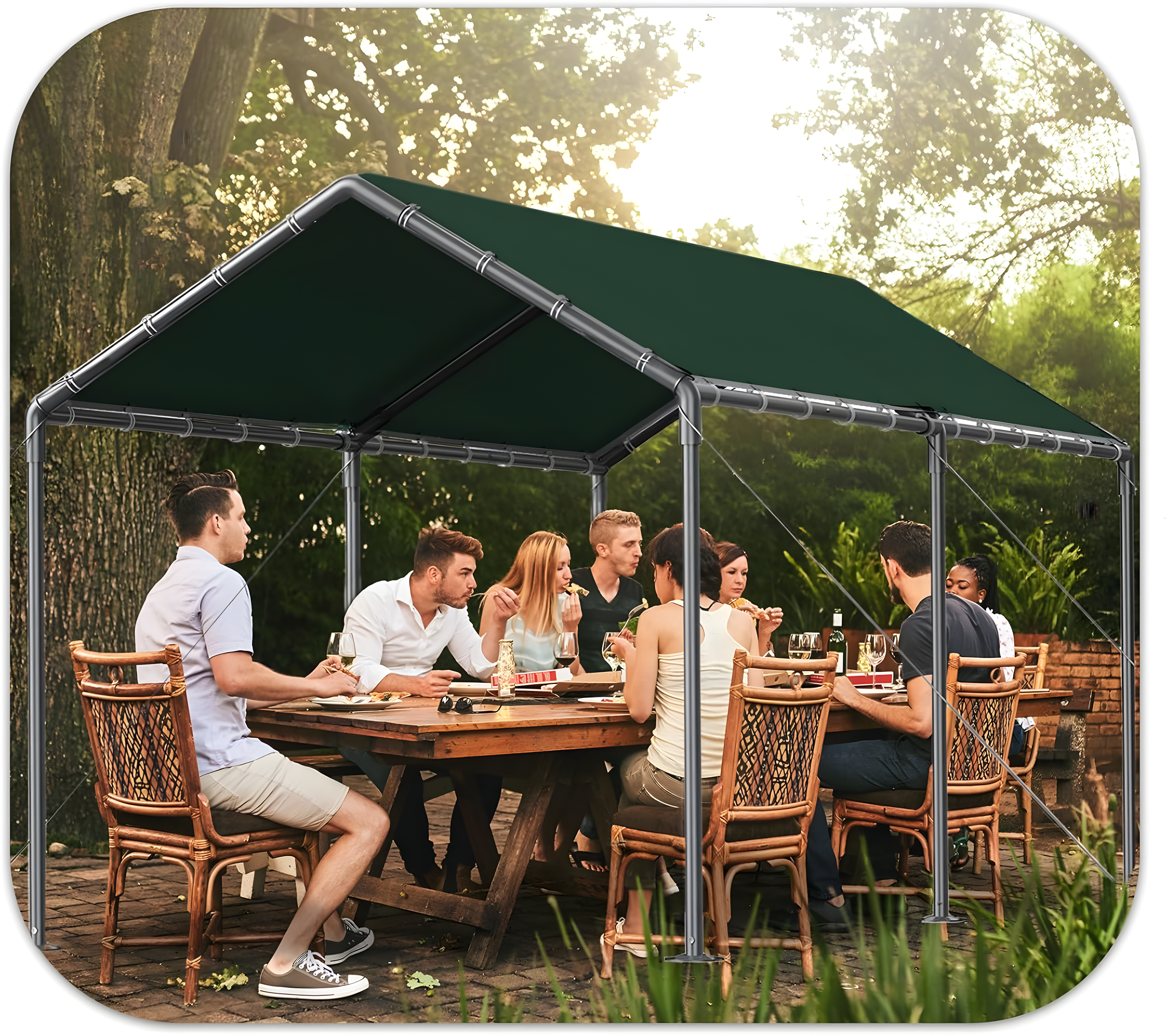 Outdoor Heavy Duty Carport 10 X 20 Ft, Car Canopy Tent with Reinforced Steel Cables (Green)