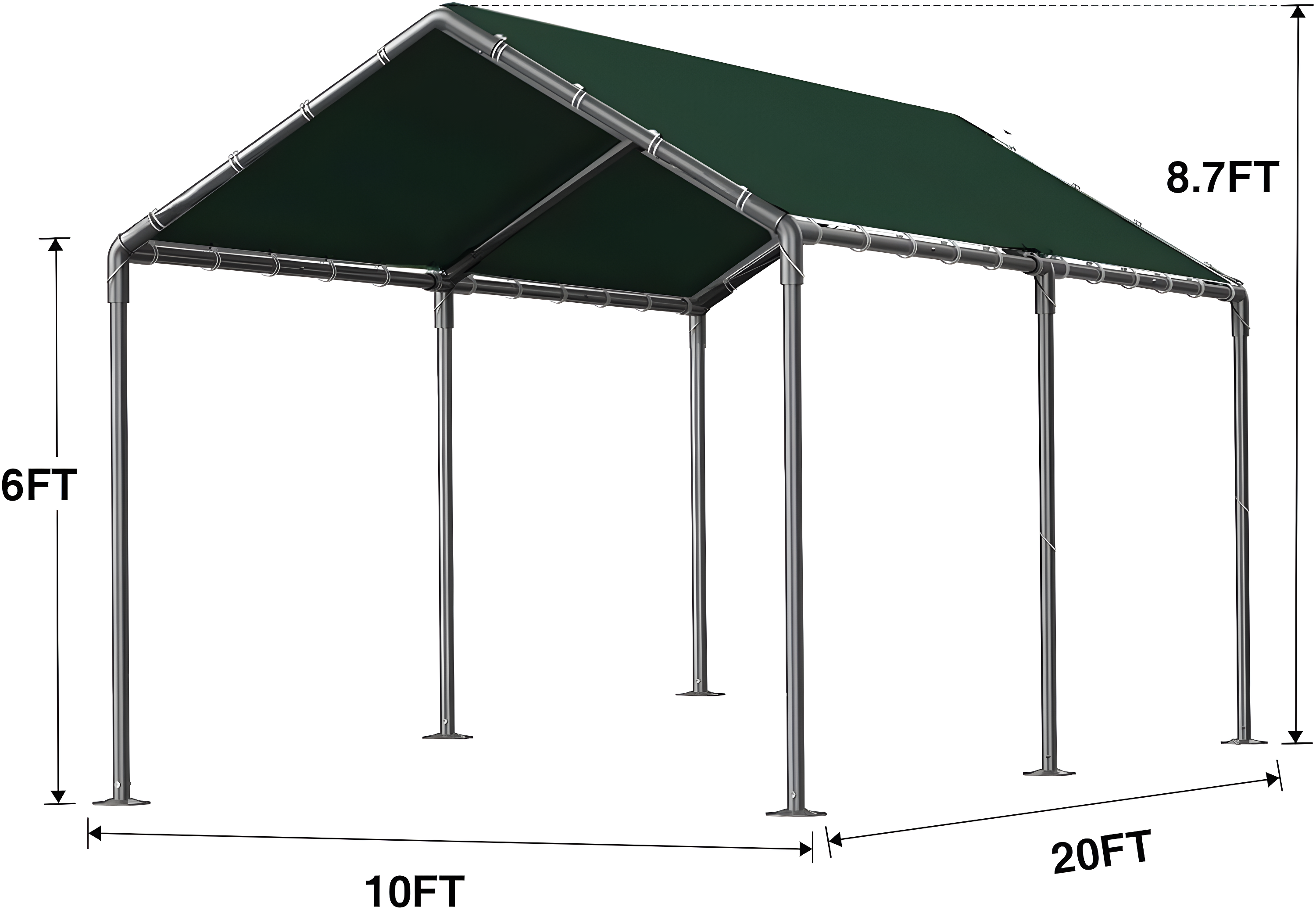 Outdoor Heavy Duty Carport 10 X 20 Ft, Car Canopy Tent with Reinforced Steel Cables (Green)