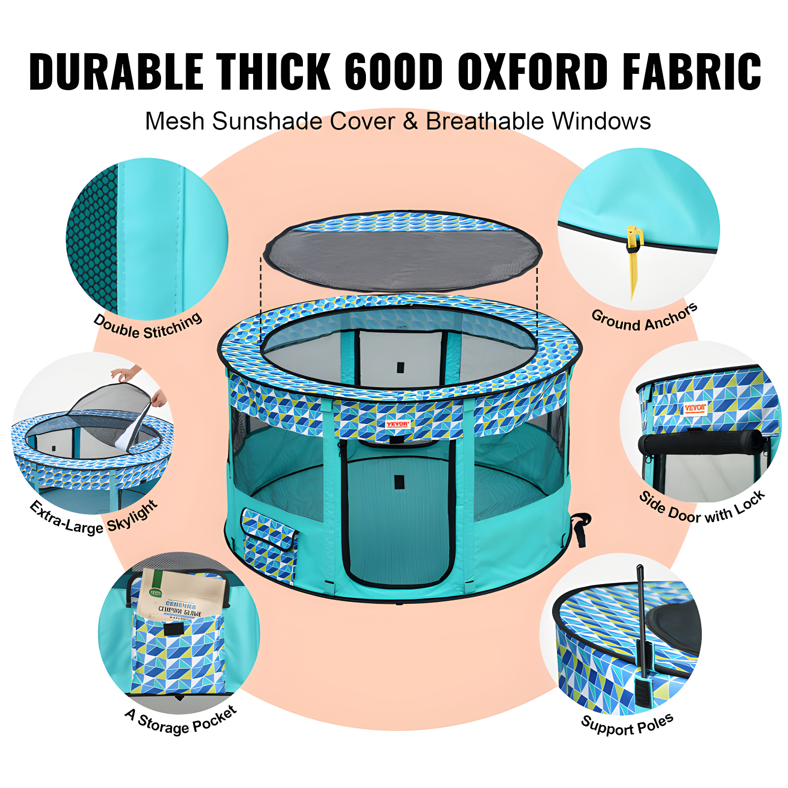 VEVOR 24'' H 4 Panel Fabric Exercise Pen With Door