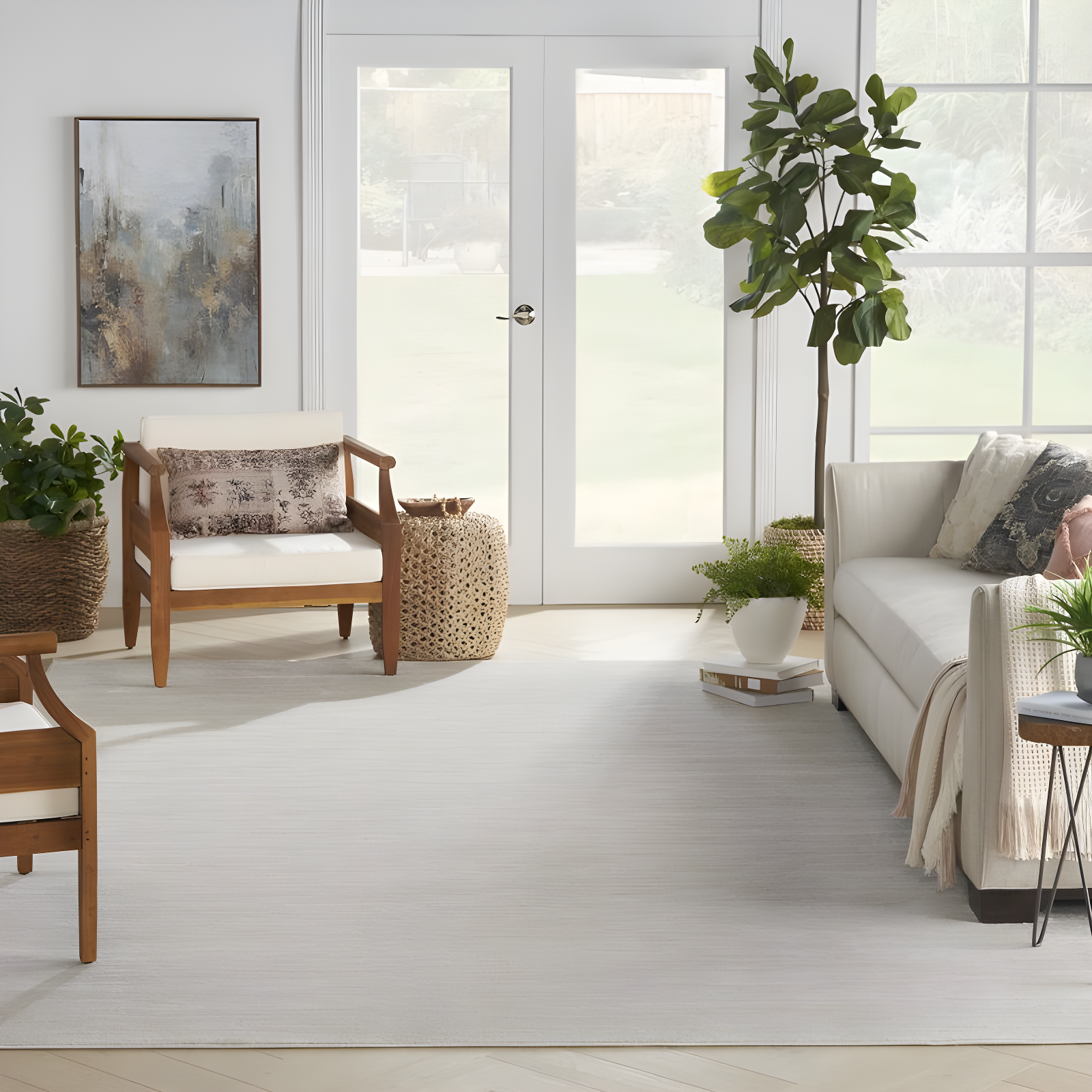 Nourison Essentials Easy Care Indoor Outdoor Area Rug - Ivory Beige 10' x 14'