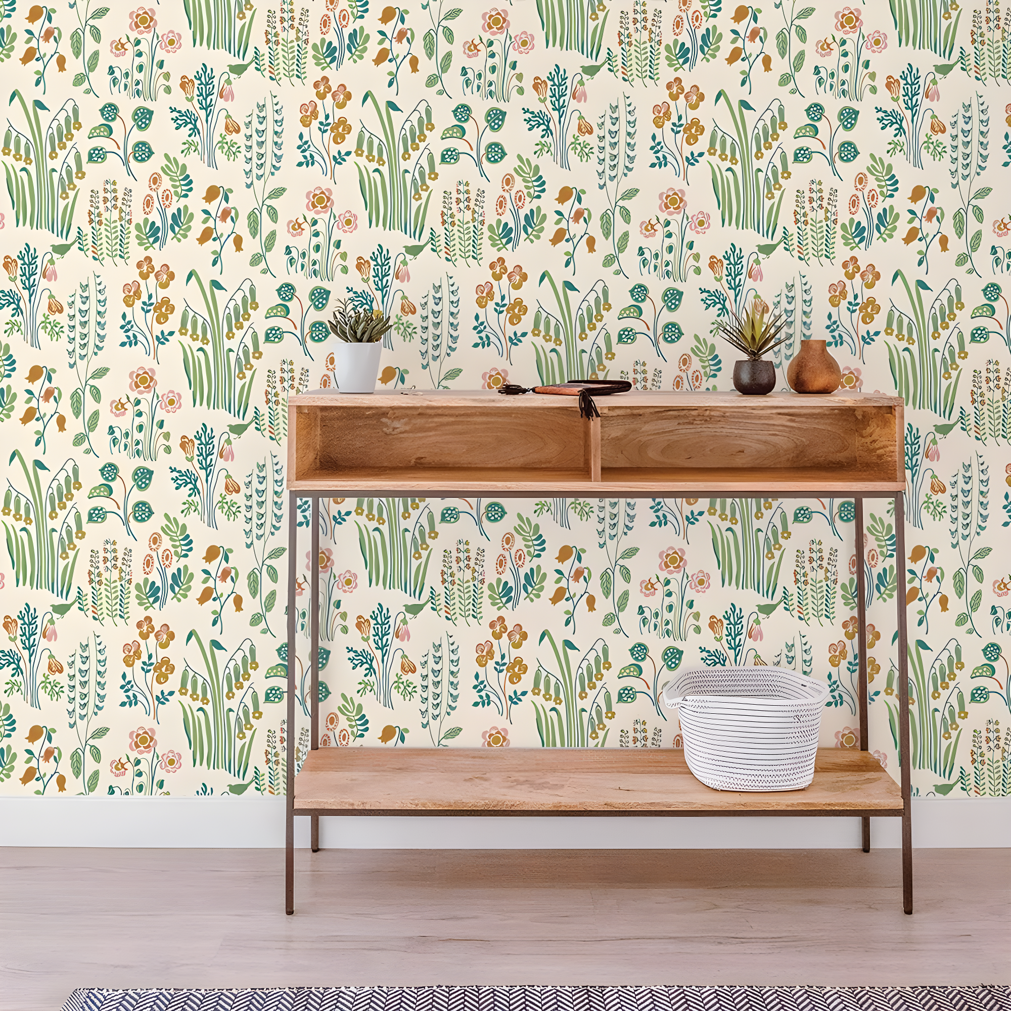 Multicolor Floral Self-Adhesive Removable Peel and Stick Wallpaper