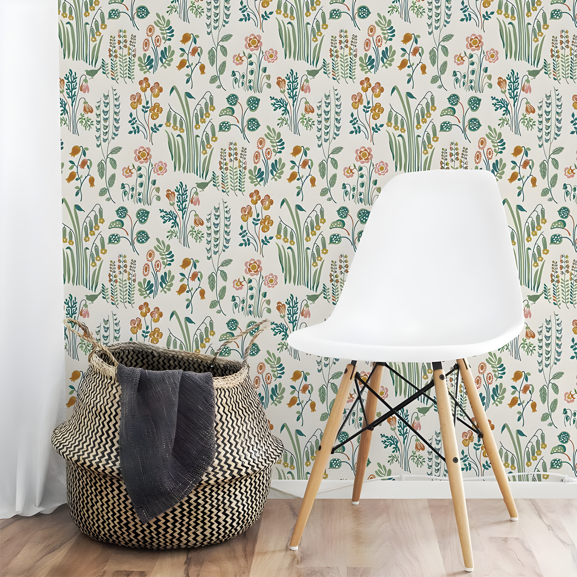 Multicolor Floral Self-Adhesive Removable Peel and Stick Wallpaper