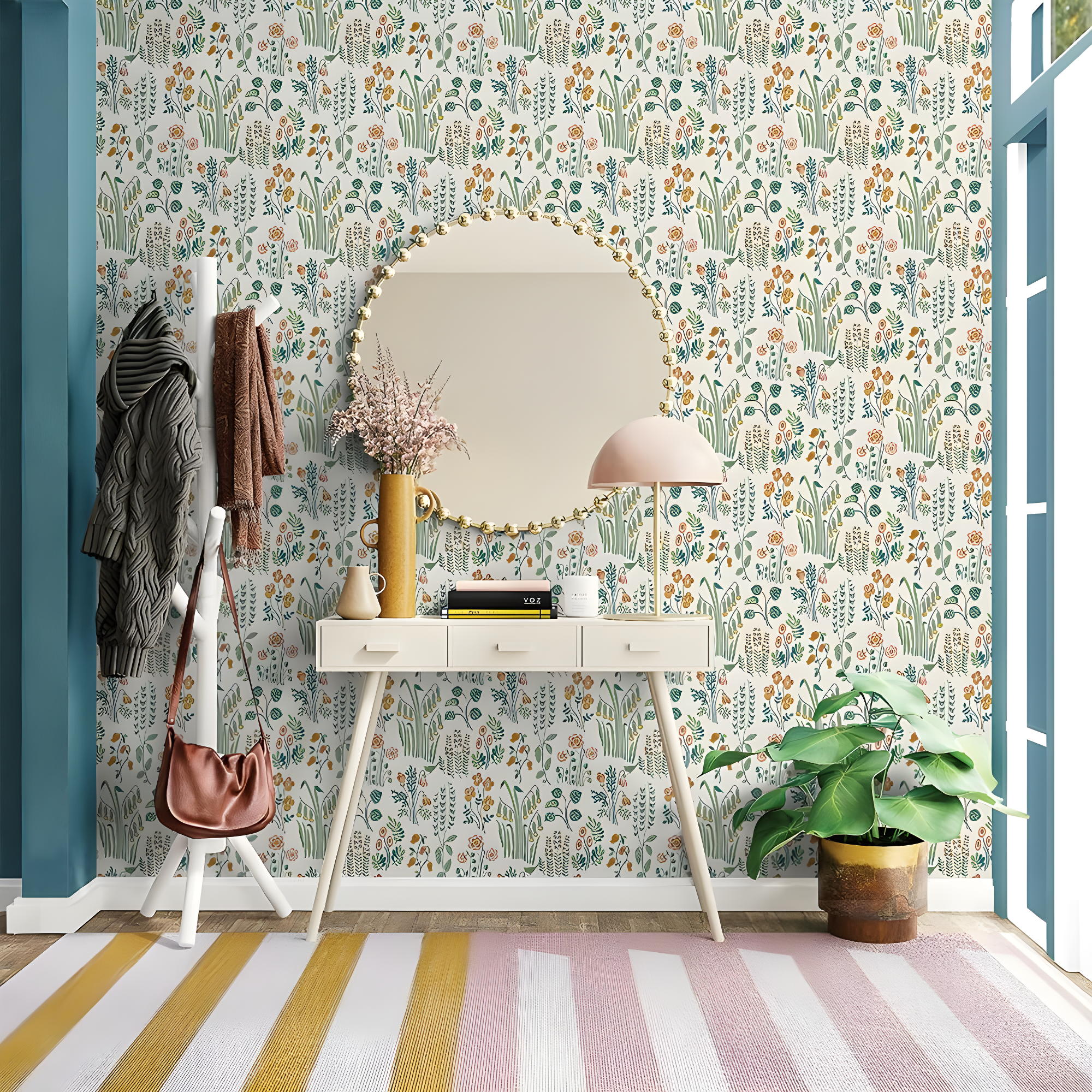 Multicolor Floral Self-Adhesive Removable Peel and Stick Wallpaper