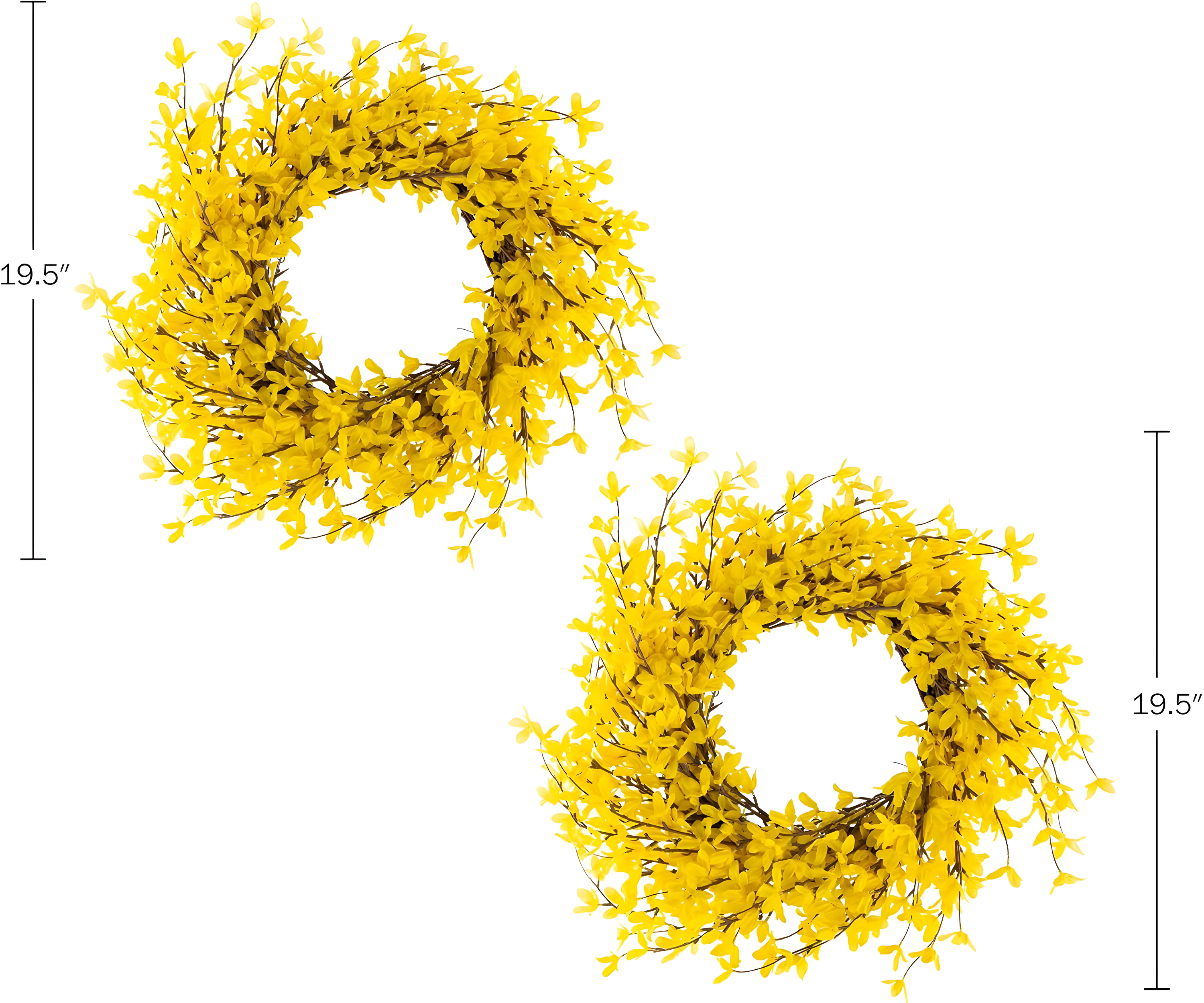 Pure Garden Set of Two 24-Inch Artificial Forsythia Wreaths for Home Decor