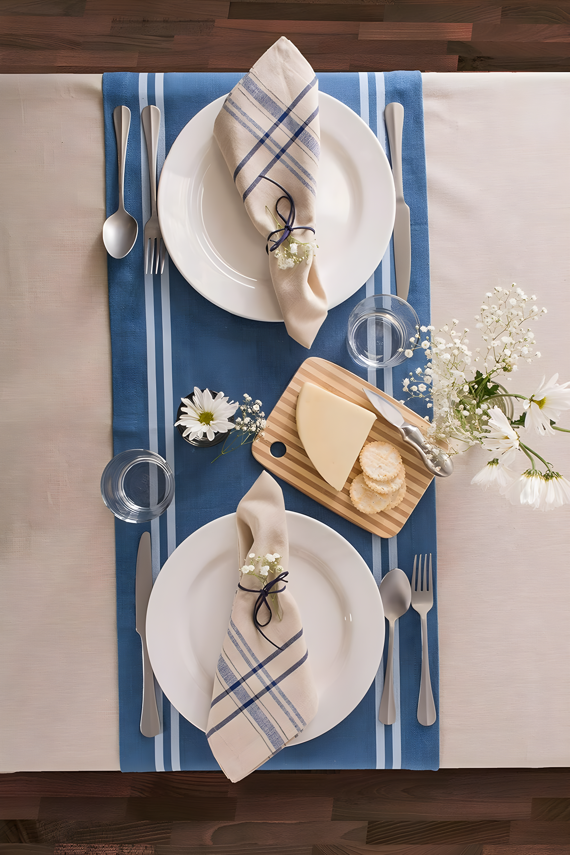 Design Imports  French Stripe Table Runner, Blue Chambray, 14X108"