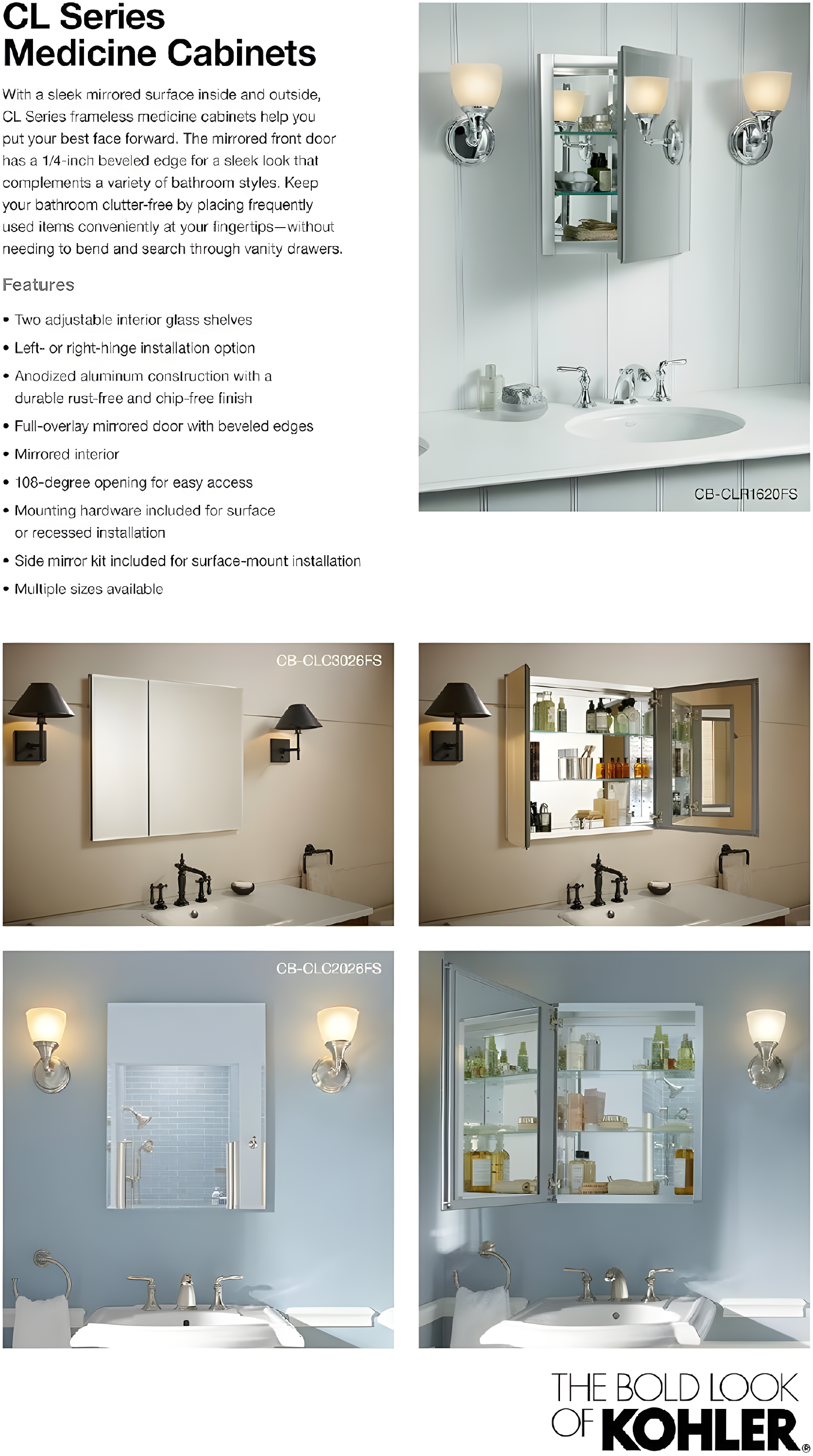 CLC Aluminum Two-Door Medicine Cabinet With Mirrored Doors, Beveled Edges