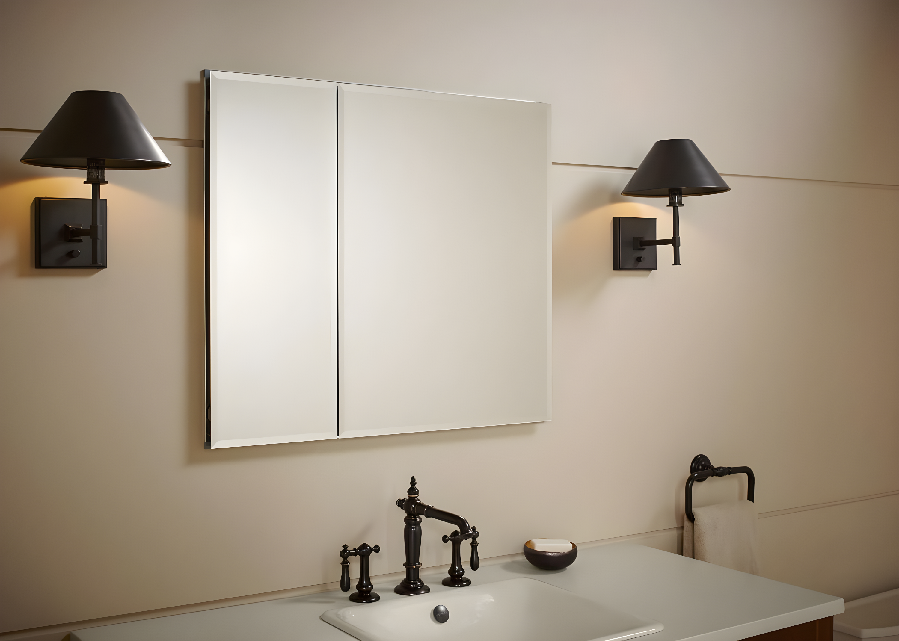 CLC Aluminum Two-Door Medicine Cabinet With Mirrored Doors, Beveled Edges