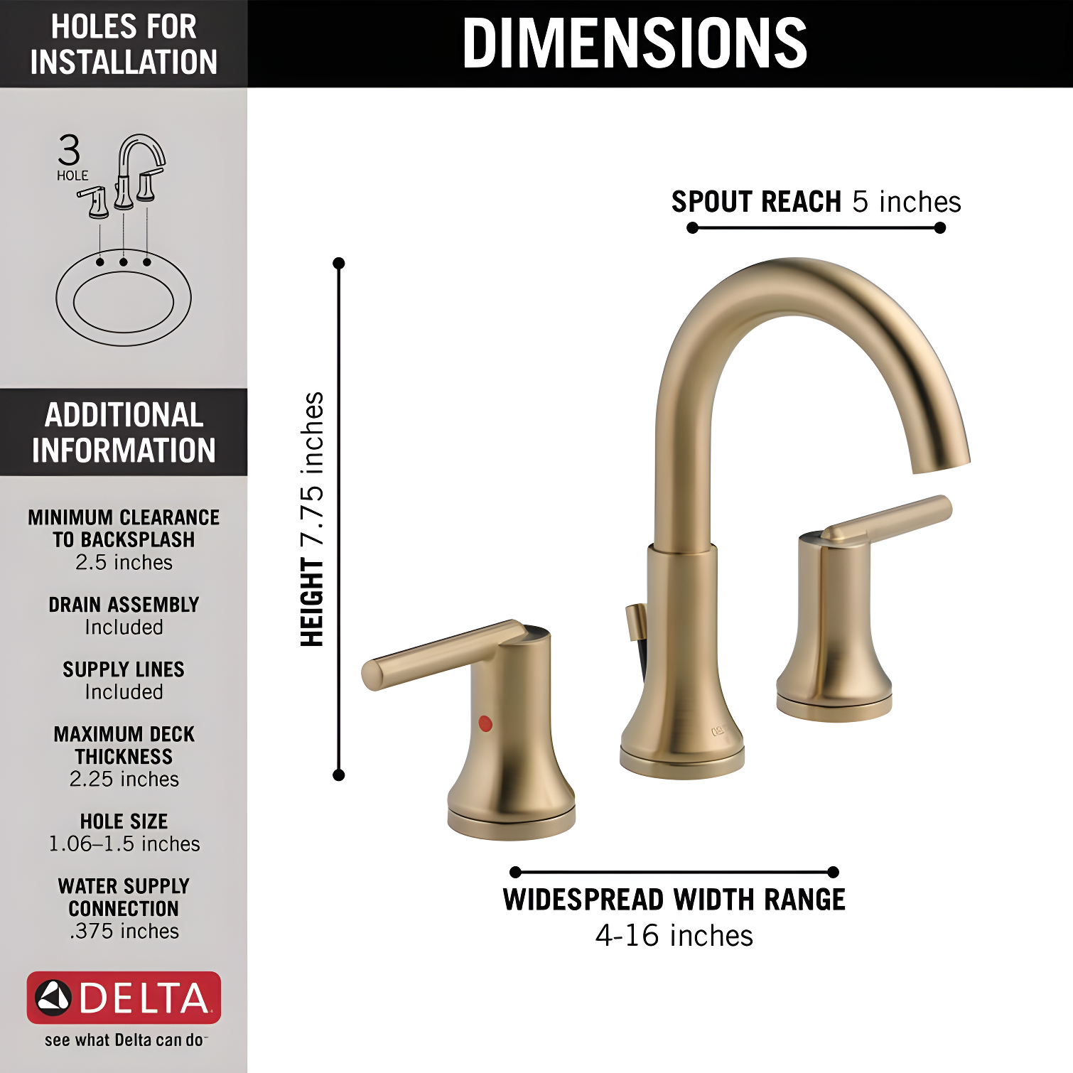 Trinsic Widespread Bathroom Faucet 3 Hole, 2-handle Bathroom Sink Faucet with Drain Assembly
