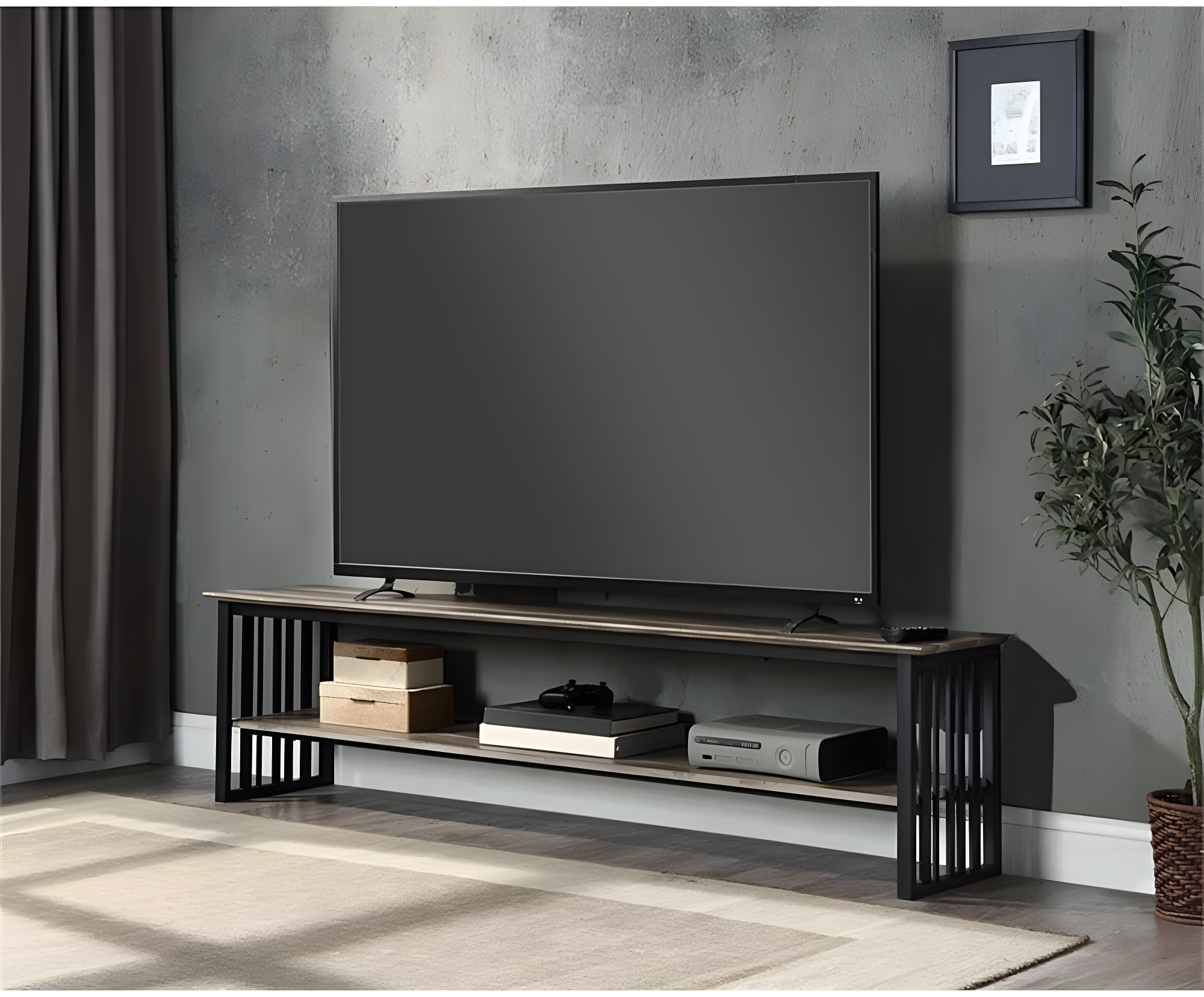 70" Zudora Tv Stand and Console Oak and Sandy Black Finish - Acme Furniture