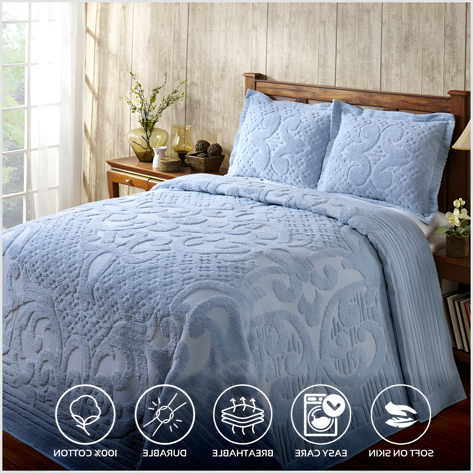 Better Trends Ashton 100% Cotton Chenille Bedspread with Medallion Pattern,  Soft & Breathable Coverlet, Luxurious Bedding for All Seasons, Machine Washable