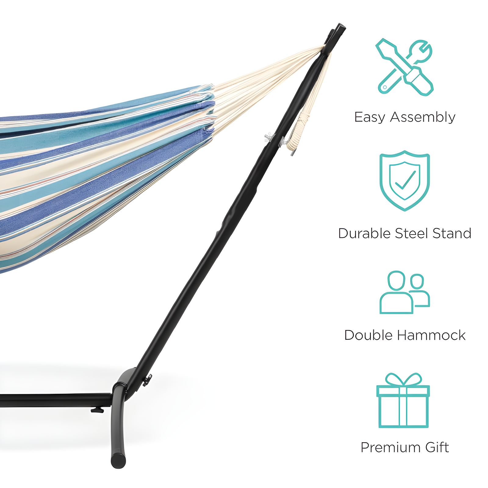 Knutsford 2-Person Brazilian-Style Cotton Double Hammock with Stand Set w/ Carrying Bag