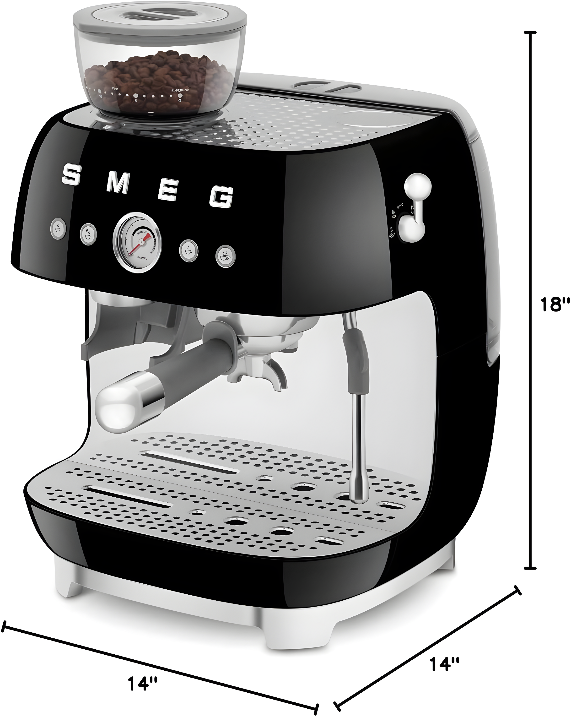SMEG SMEG 50's Retro Style Semi-Automatic Espresso Coffee Machine with Grinder