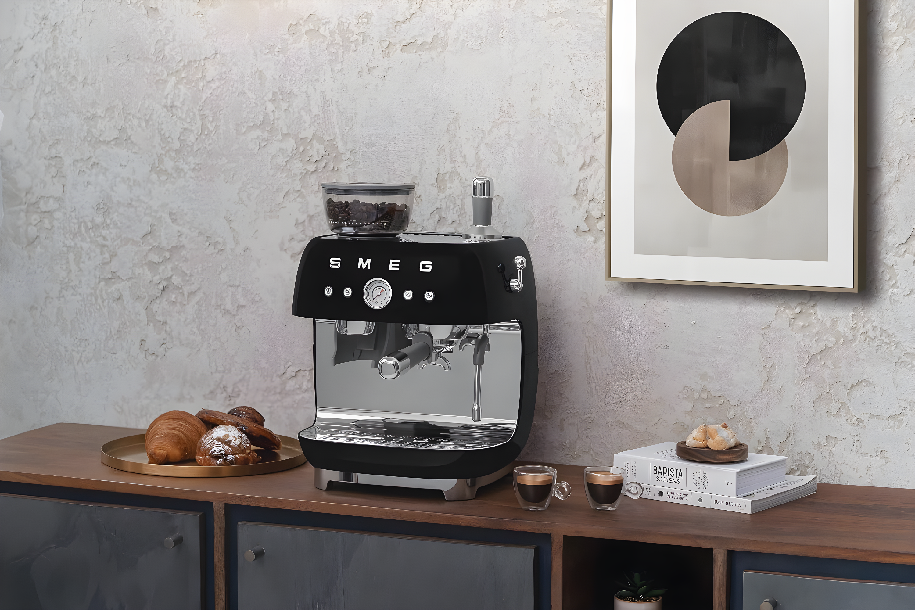 SMEG SMEG 50's Retro Style Semi-Automatic Espresso Coffee Machine with Grinder