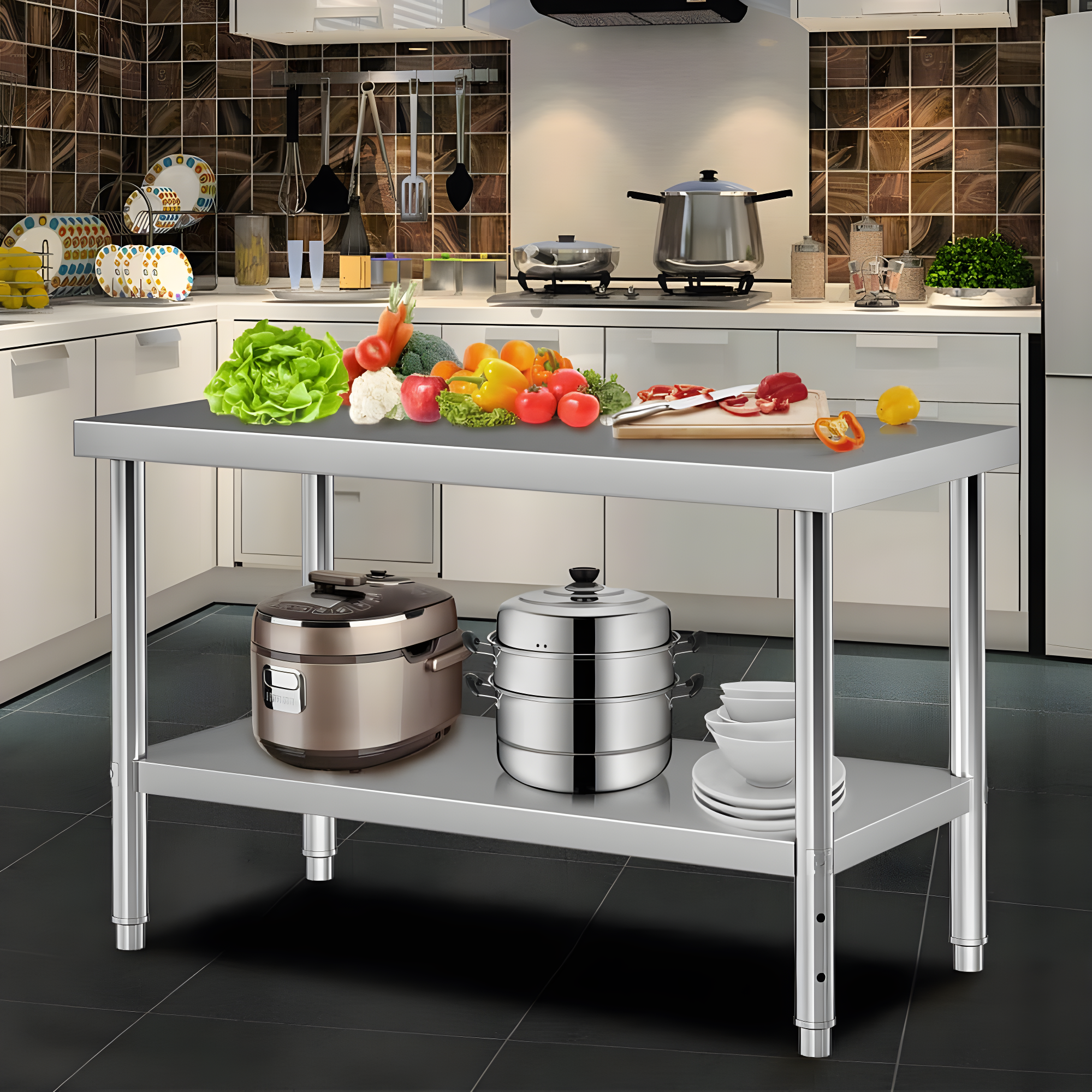 Prep & Savour Demnan Metal Top Workbench