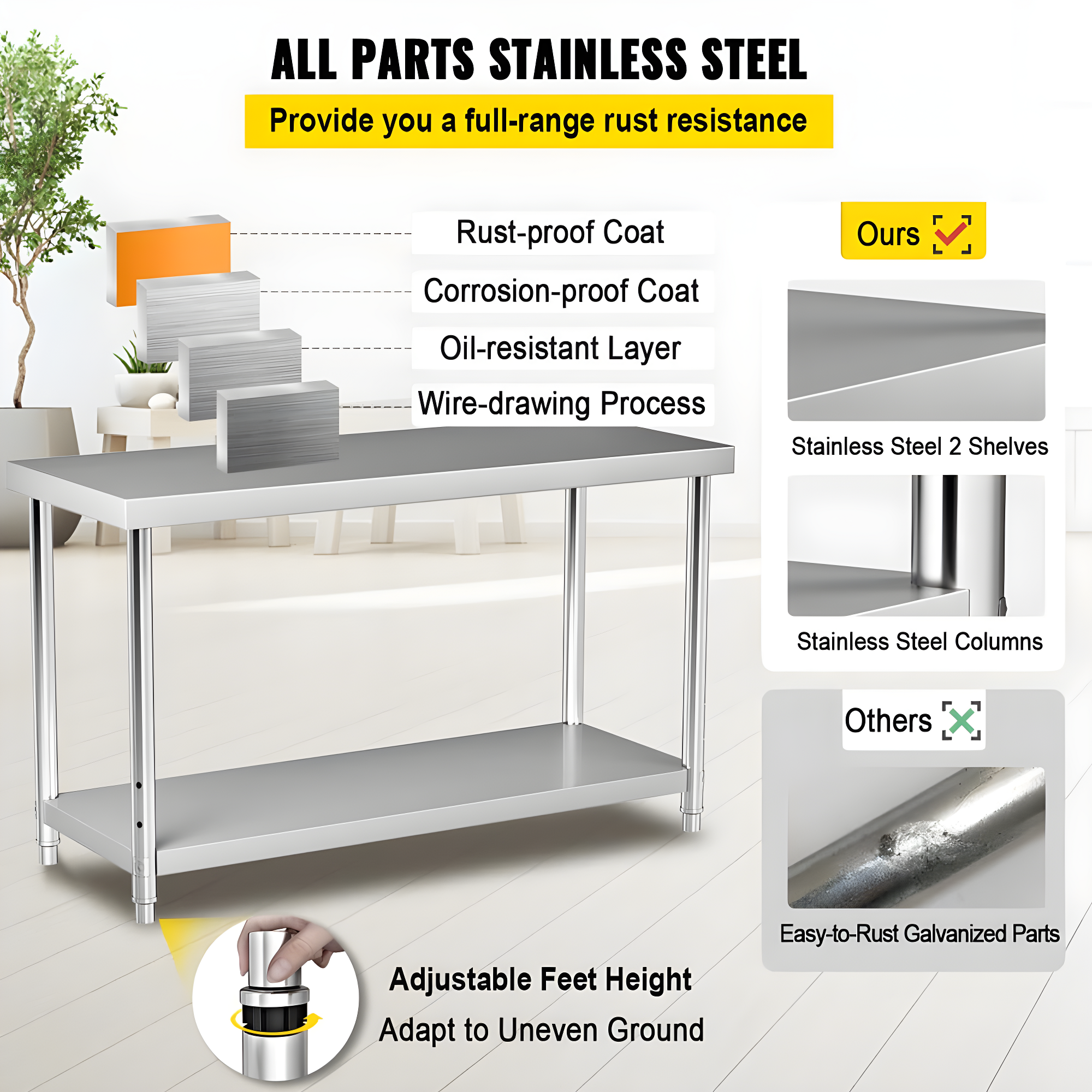 Prep & Savour Demnan Metal Top Workbench
