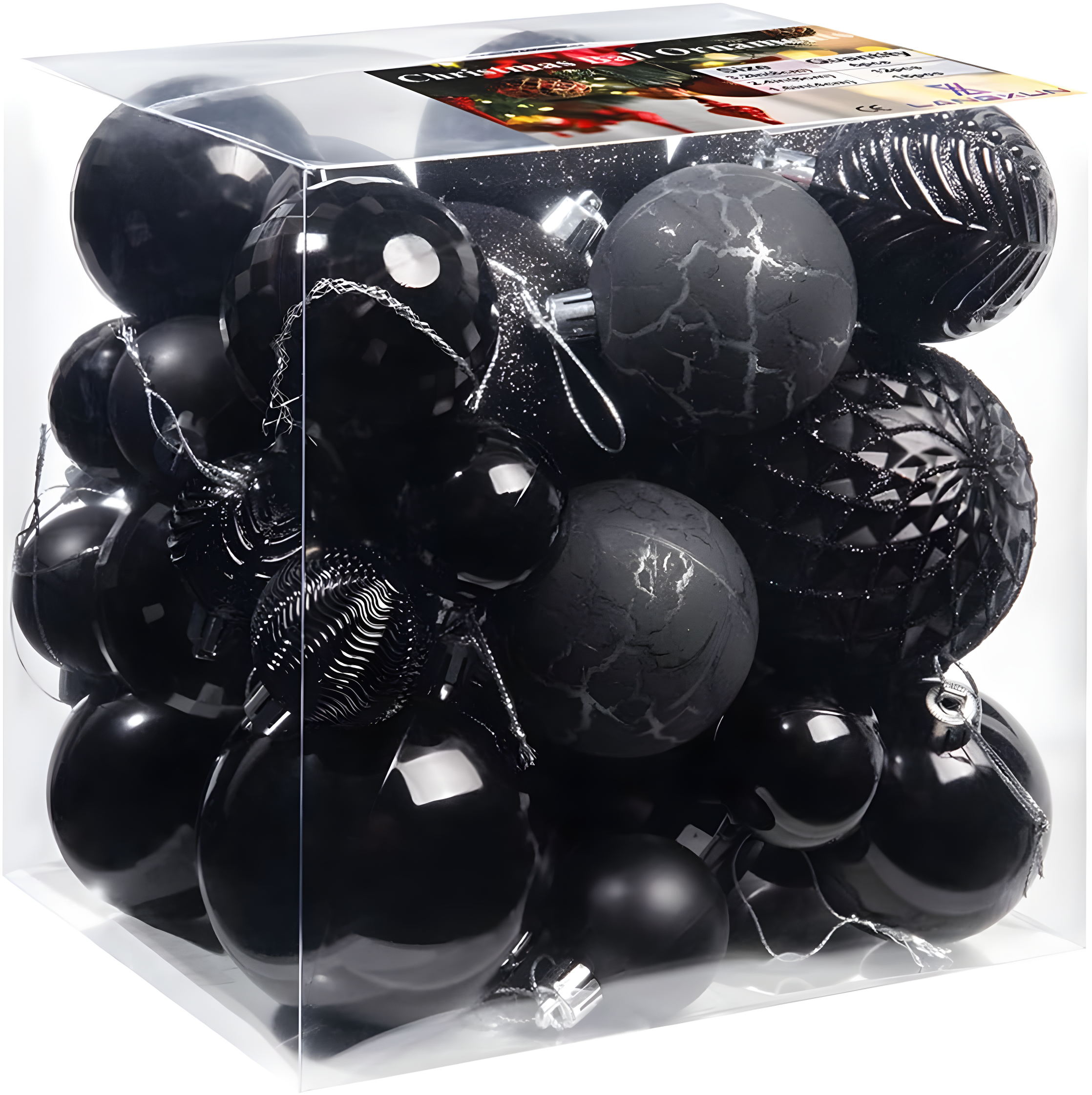 AMIBZ 36-Piece Shatterproof Black,Christmas Balls Set With Hanging Loops For Christmas Tree Decorations