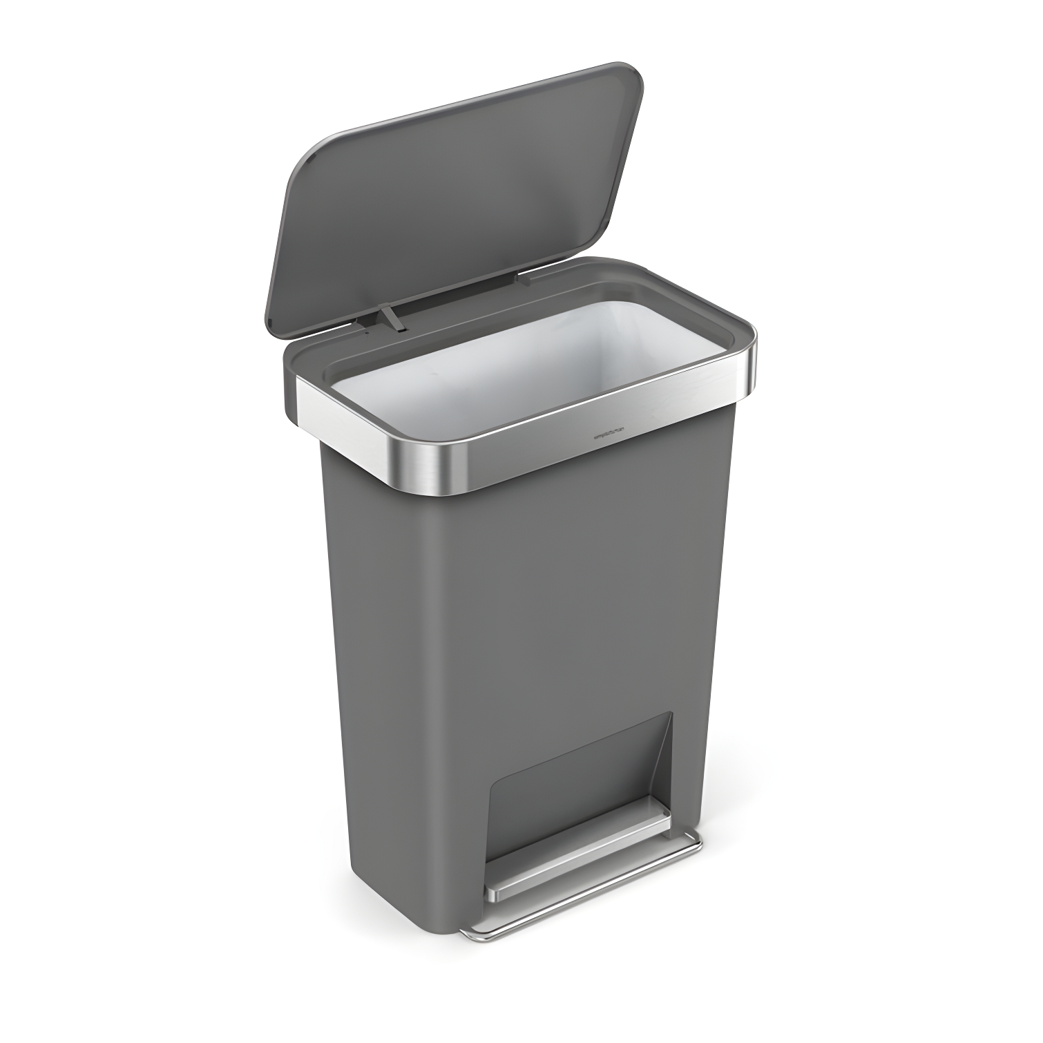 Simplehuman 45 Liter Rectangular Kitchen Trash Can with Liner Pocket, Grey Plastic