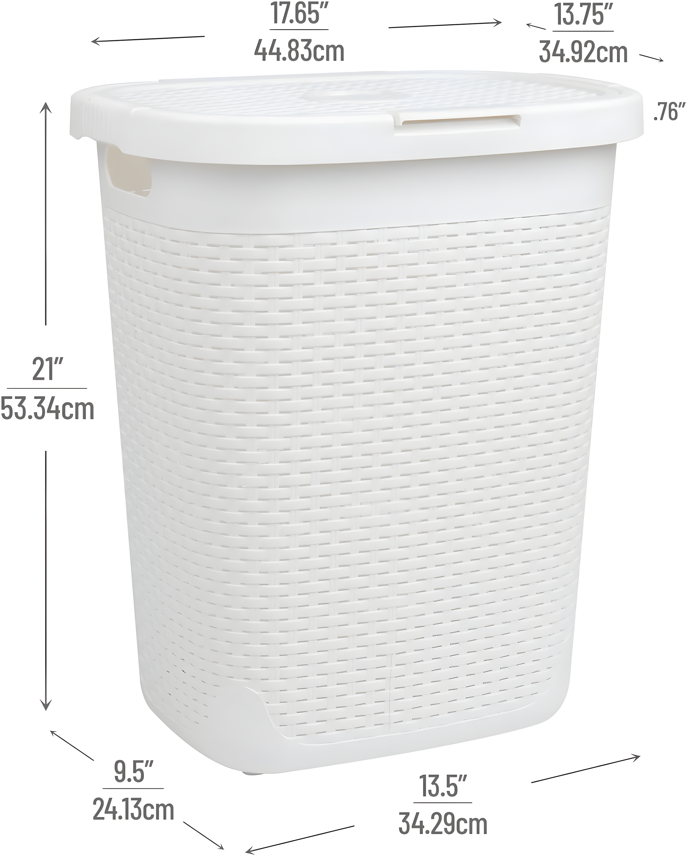 Mind Reader 50L Slim Laundry Hamper, Clothes Basket, Lid, Plastic, 17.65"L x 13.75"W x 21"H