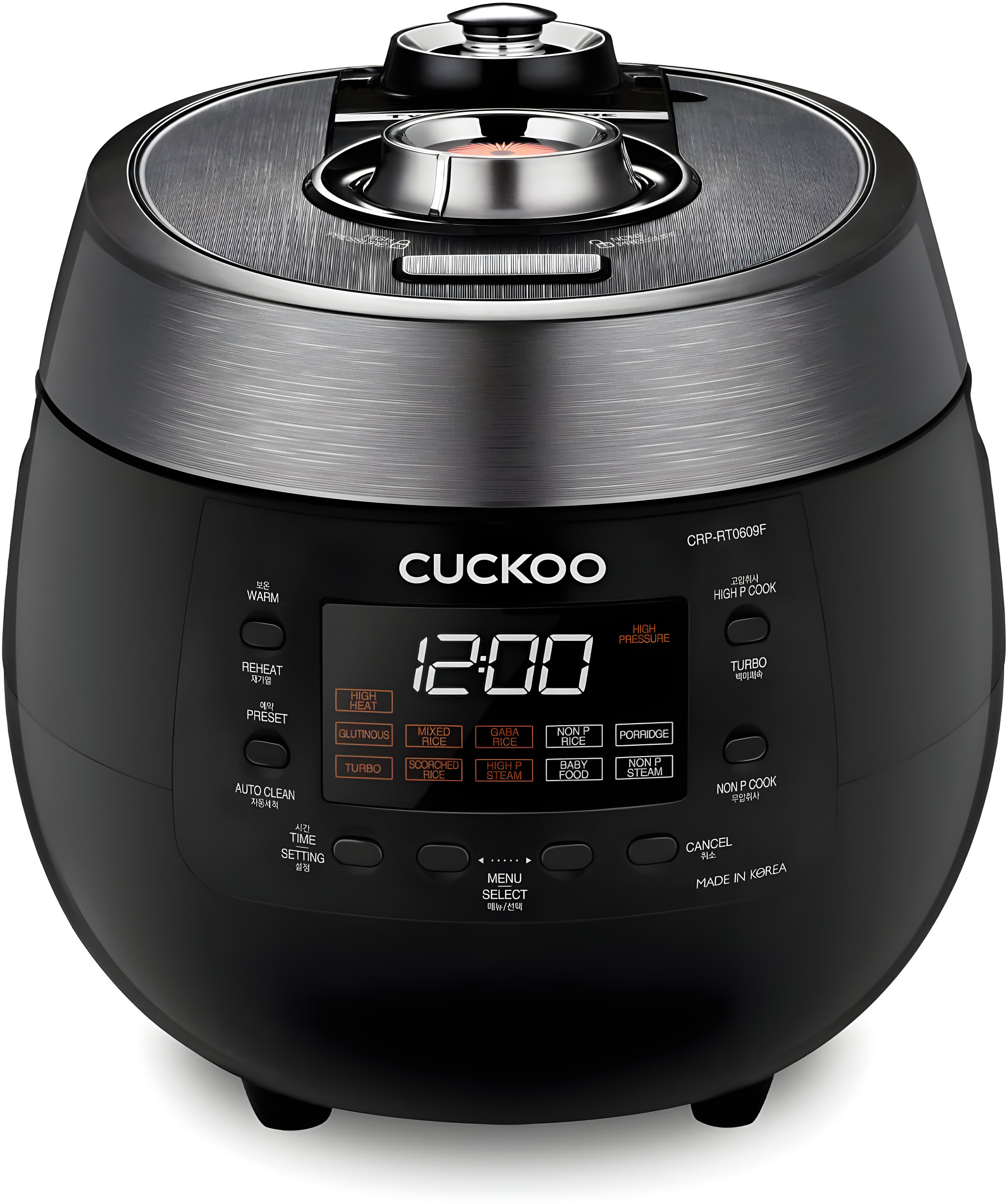 Cuckoo Electronics CUCKOO 6-Cup Twin Pressure Rice Cooker & Warmer with Nonstick Inner Pot, 14 Menu Options, Safe Steam Release, 3 Voice Guide, Auto Clean (Black) CRP-RT0609FB